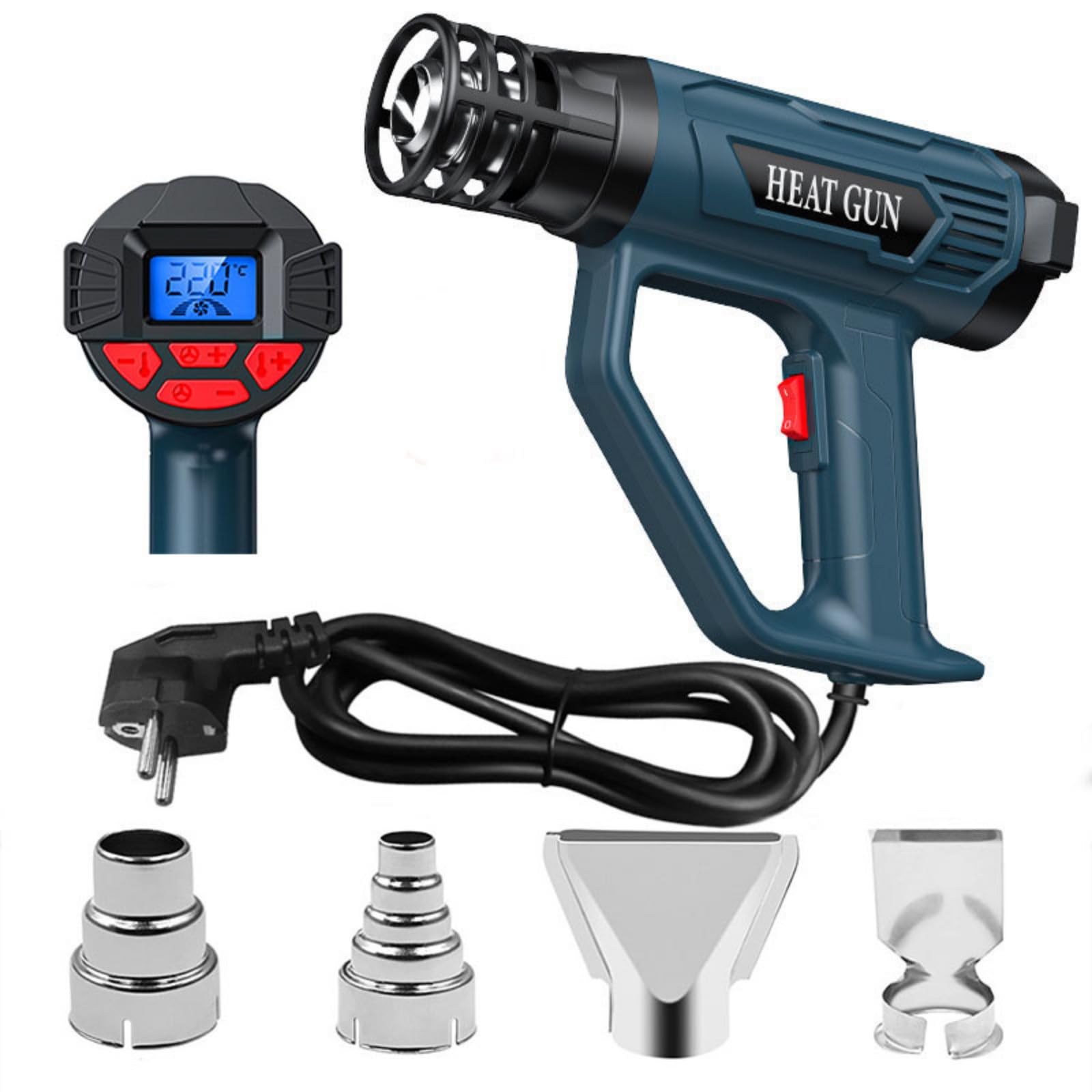 Pistola De Aire Caliente De 2500w Con Pantalla Digital LCD - Control Preciso De Temperatura, Protección Contra Sobrecalentamiento, 4 Boquillas Envueltas En Vinilo, Tubo De Contracción Térmica