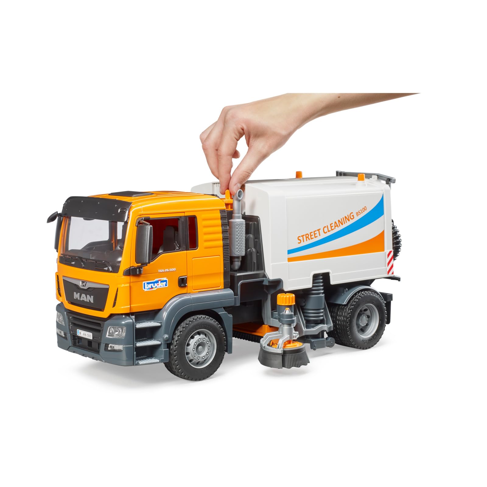 bruder 03780 - Man TGS LKW Straßenreinigung - 1:16 Kehrmaschine Reinigungs-Fahrzeug Kommunalarbeiter Müllabfuhr LKW Spielzeug Maschine