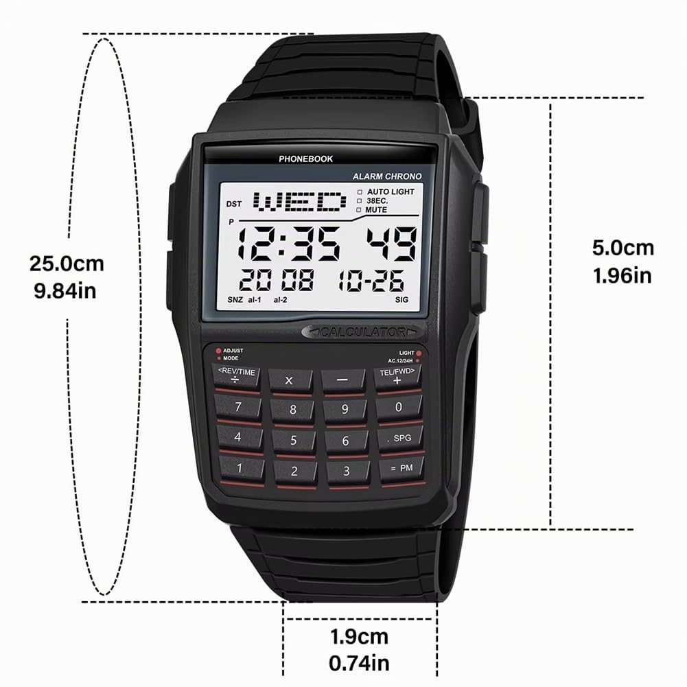 Orologio Digitale Multifunzione con Calcolatrice, Stile Computer, Resistente all'Acqua.