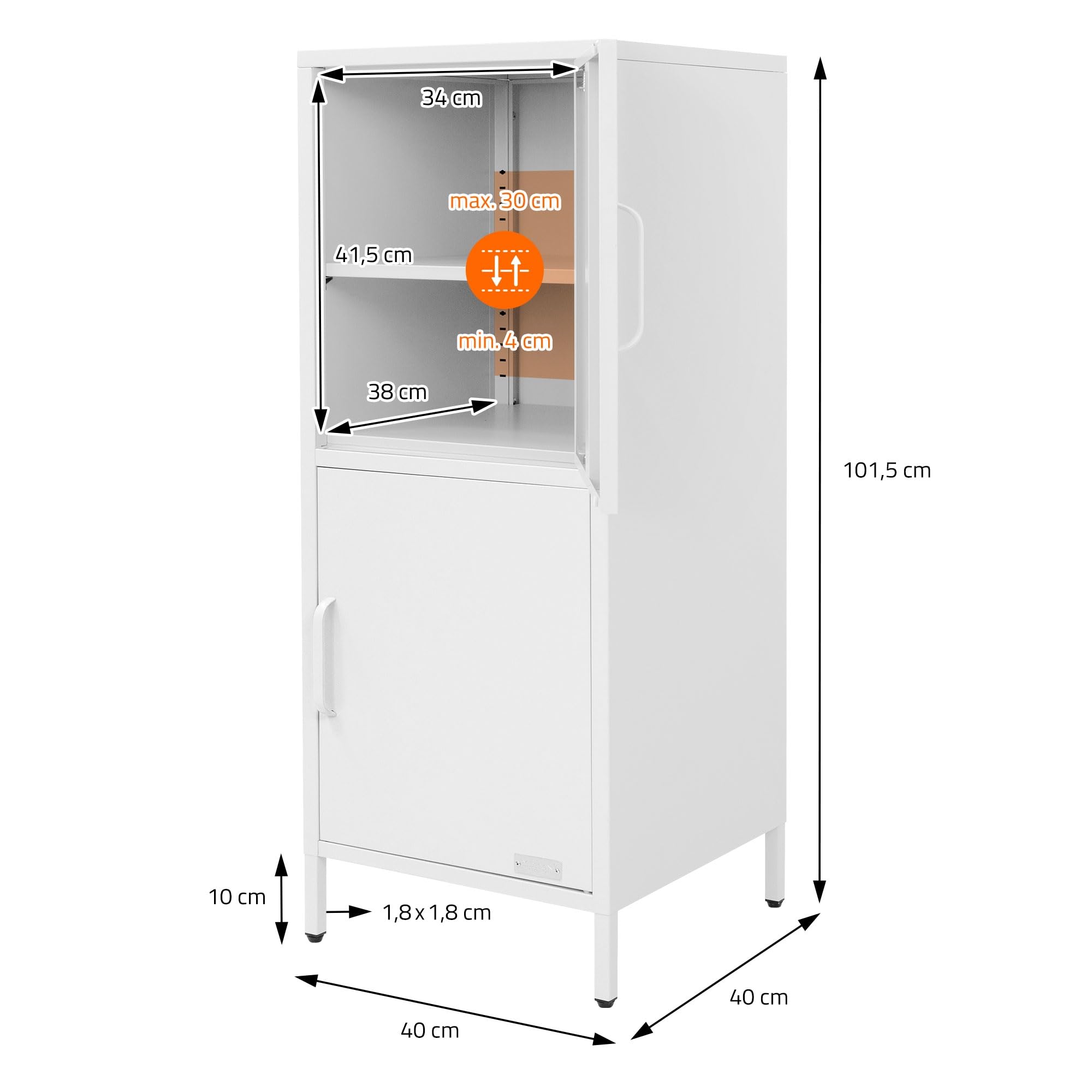 ML-Design Armadietto Portadocumenti da Ufficio Bianco 40 x 101,5 x 40 cm, Contenitore in Acciaio con 2 Ante e Ripiani Regolabili, Mobile Multiuso di Archiviazione, Organizzatore per Studio o Soggiorno