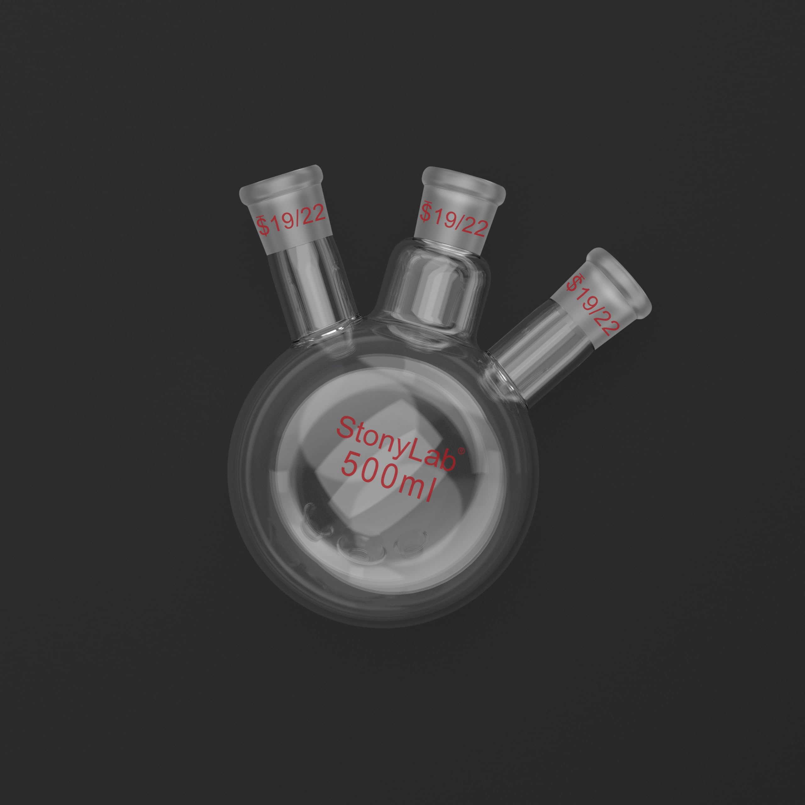 StonyLab 3 Hals Flask Rundkolben, Runde Boden Flask Borosilikat Glas Dreihalskolben Rundkolben RBF mit 19/22 Standard Taper Outer Joint, 3 Neck Round Bottom Flask - 500 ml