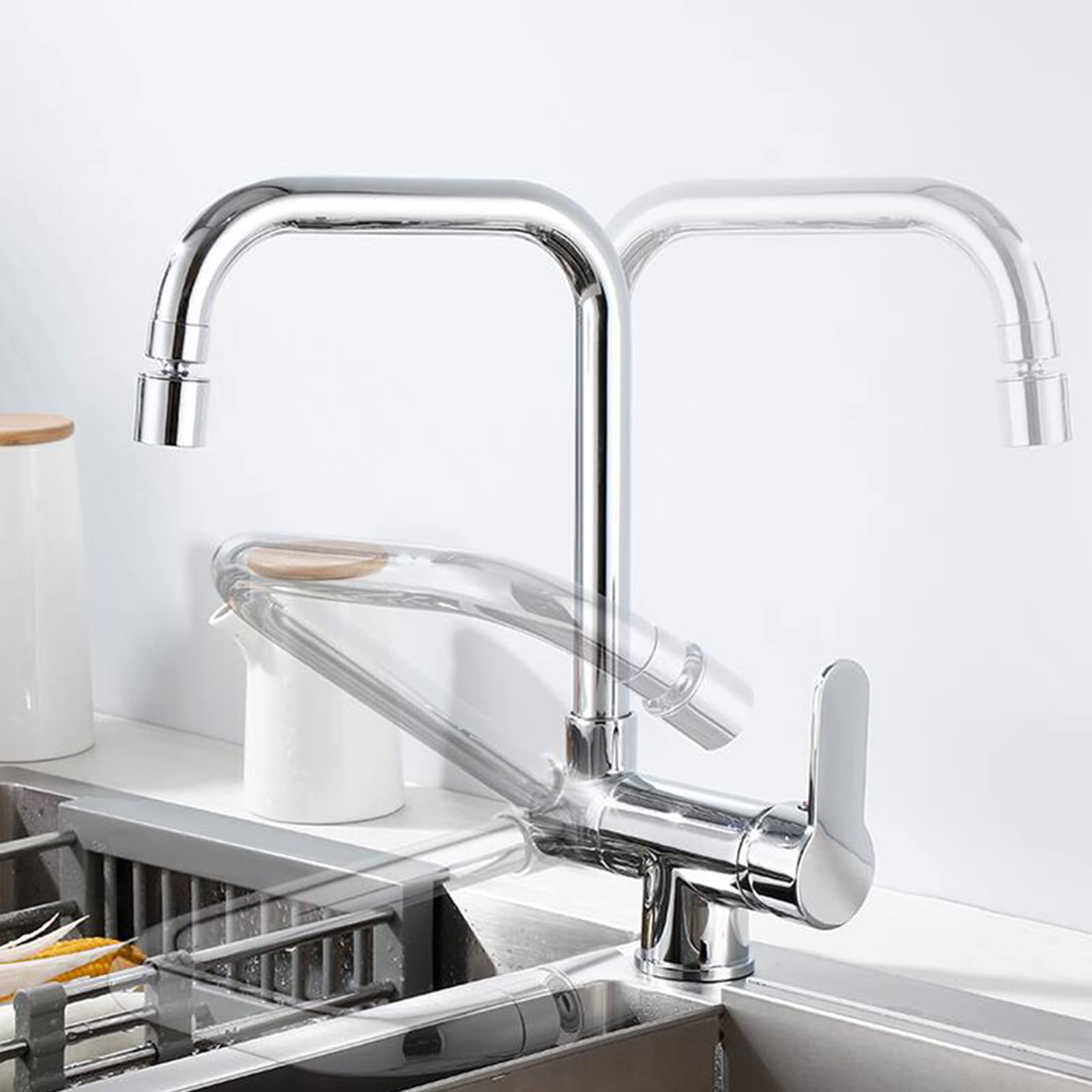 Mitigeur cuisine pliant en laiton brossé avec douchette rotative chic - 8