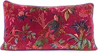 Eyes of India Handmade Velvet Floral Bird Boho Throw Pillow Cover, Bohemian Chic Accent Cushion (Burgundy 20x12 Inch)