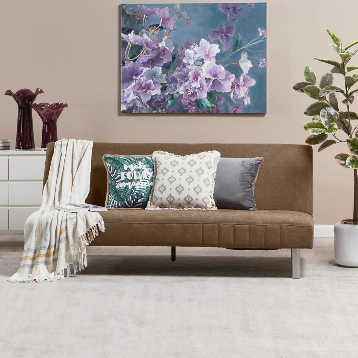 Home Centre Linda Brown Pinewood 3 Seater Sofa Cum Bed - Length 190cm (Linda Sofa Bed)