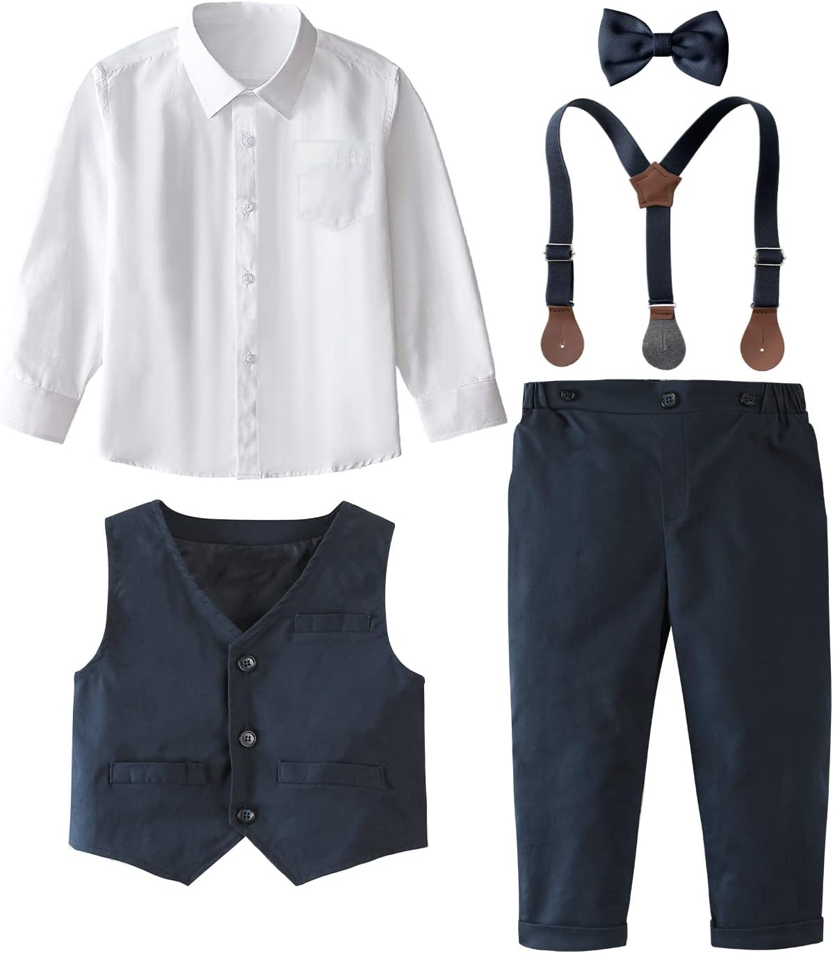 A&J DESIGN Toddler Boys Formal Clothes with Suspender Baby Wedding Outfit Kids Dress Suit Set