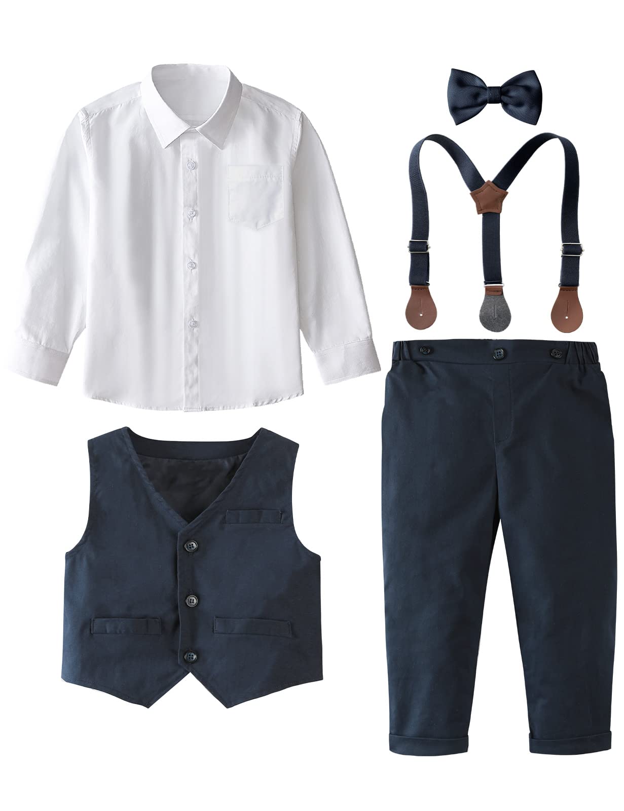 A&J DESIGN Formelles Outfit für Babys, Kleinkinder, Hochzeitskleid, Kleidung, Kinder, Gentleman, Anzughose, Set mit Hosenträgern