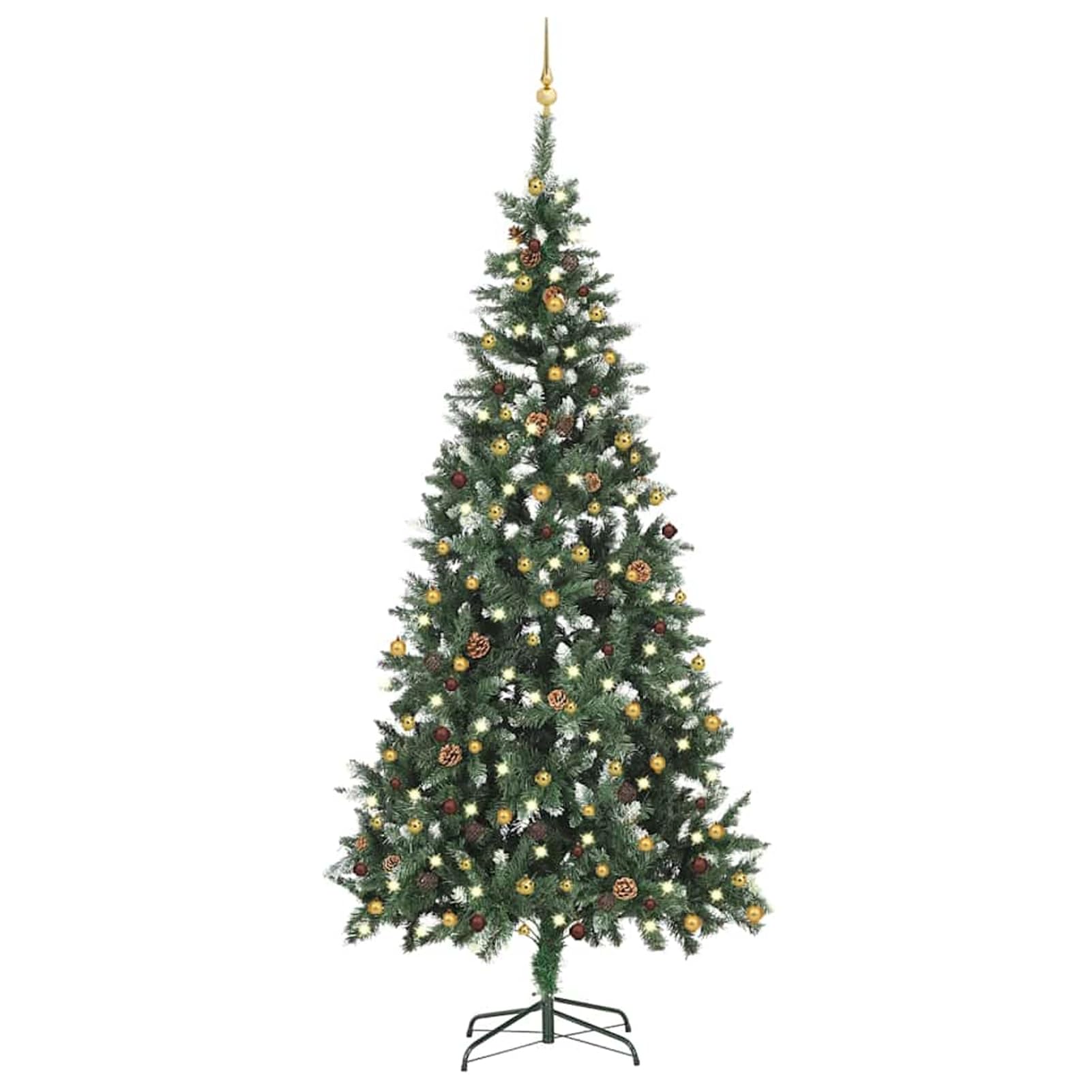 Tidyard Albero di Natale Preilluminato 210 cm con Palline e Glitter, Realistico, Leggero, Resistente per Decorazioni Natalizie