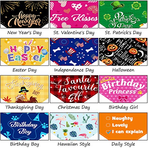 12 Pieces Holiday Dog Bandanas Halloween Dog Scarf Thanksgiving Christmas Birthday Summer Hawaii Daily Festival Costume Supply Pets Dog Scarf Bandana For Dogs Cats Pets Costume (Large) #TOP2