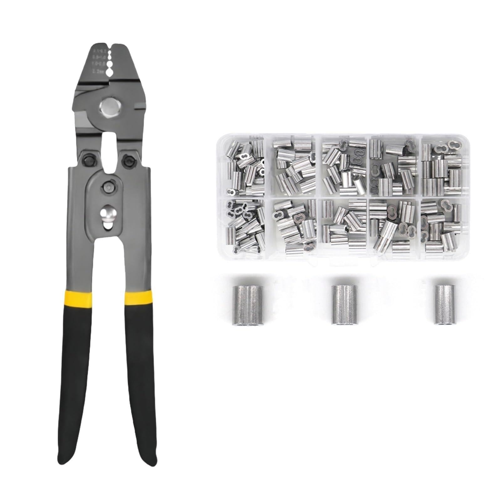 Qxbfndc Silver 150Pcs Crimping Tool Up To 2.2Mm Crimping Plier Wire Rope Swager Crimper Fishing Crimp Tool Aluminum Double Barrel Ferrule Crimping Loop Sleeve Kit(Silver 150Pcs)