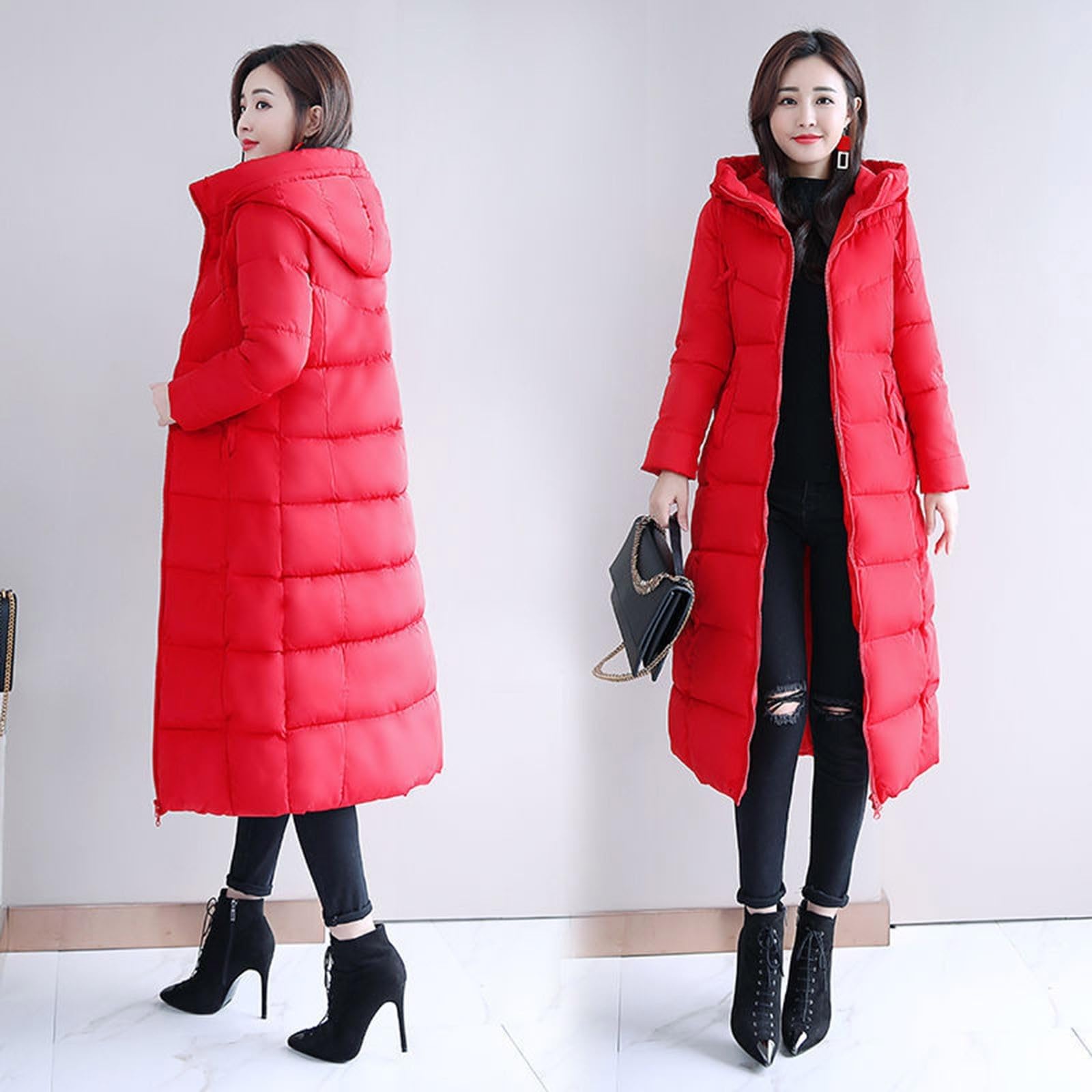 Generisch Christmas - Cappotti invernali da donna, lunghi e voluminosi, caldi, spessi piumini, con antivento, casual, alla moda per il freddo