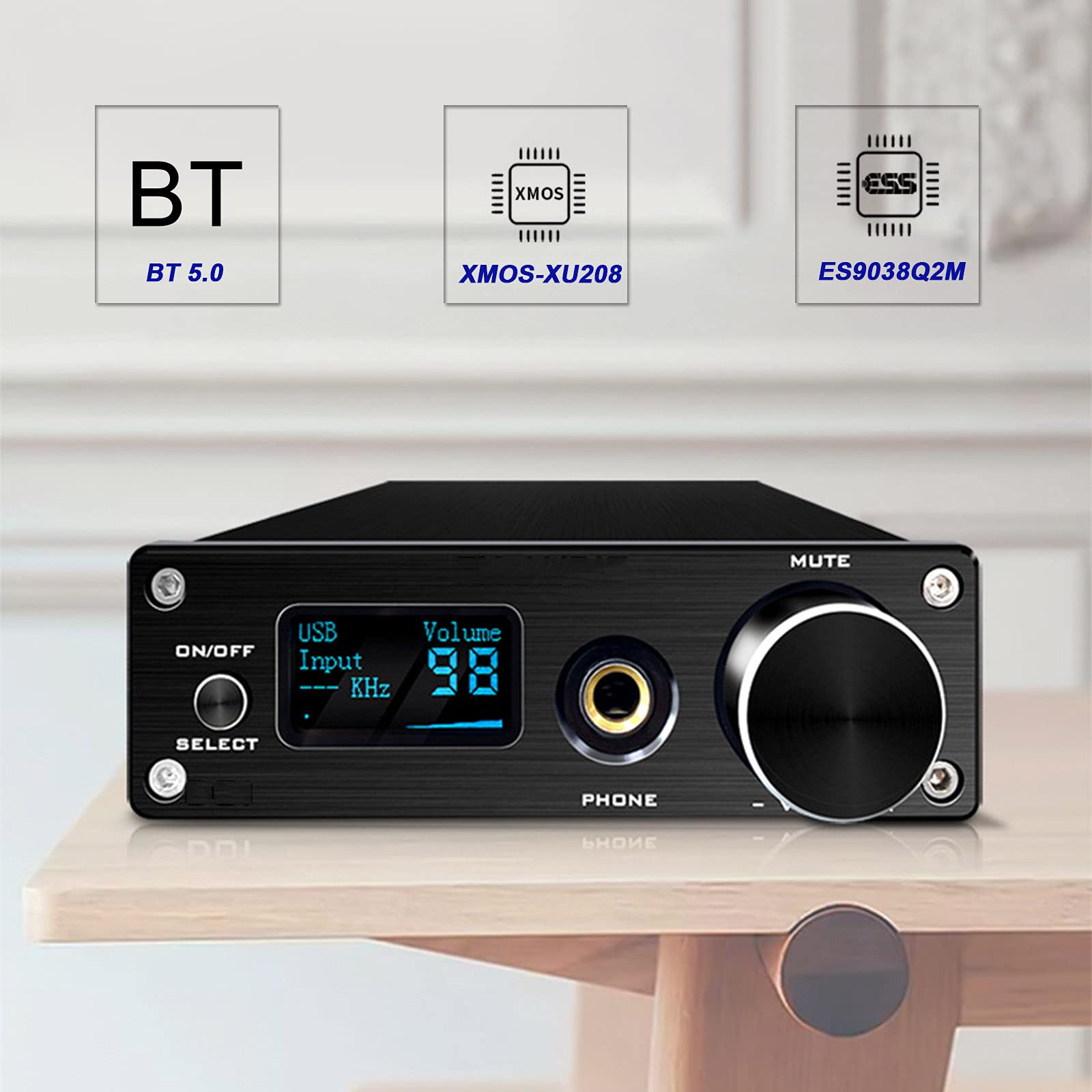 Décodeur Audio, convertisseur numérique-analogique BT 5.0 DAC TPA3116D2 Amplificateur de Puissance sonore 5.0 DAC Classe Audio stéréo HiFi avec Interface USB/Fibre/Coaxial/Cinch/6,