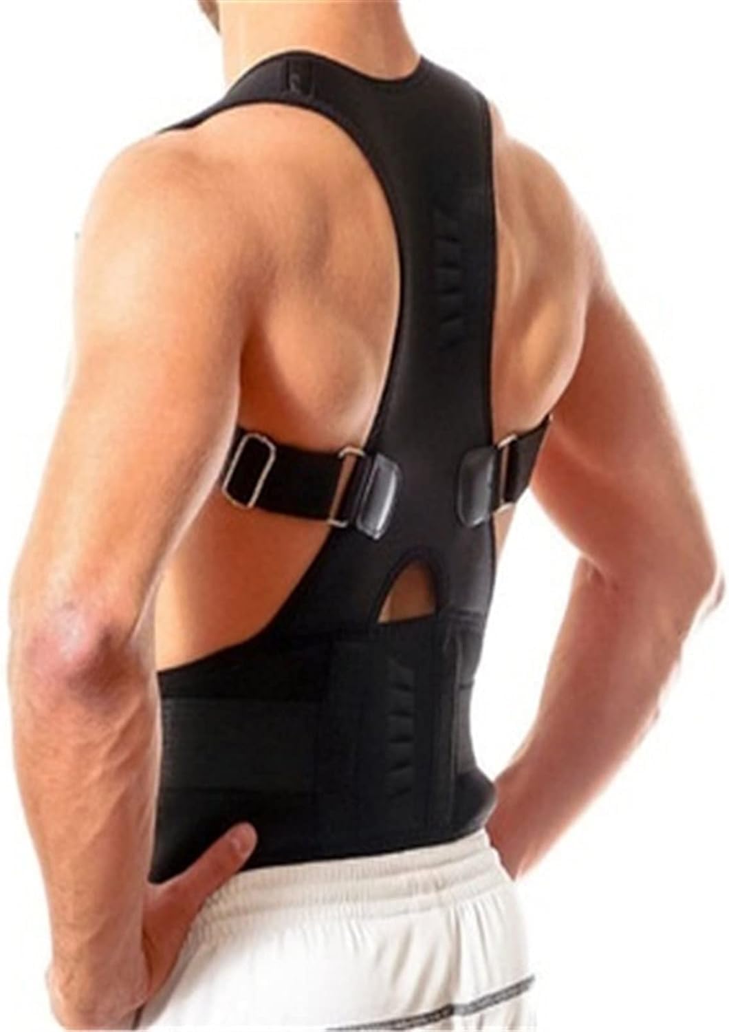 Back Corrector Adjustable Magnetic Posture Back Support Corrector Belt Strap Belt Brace Shoulder Lumbar Pain Relief Posture Waist Trimmer Health and Relaxation,Beige,L