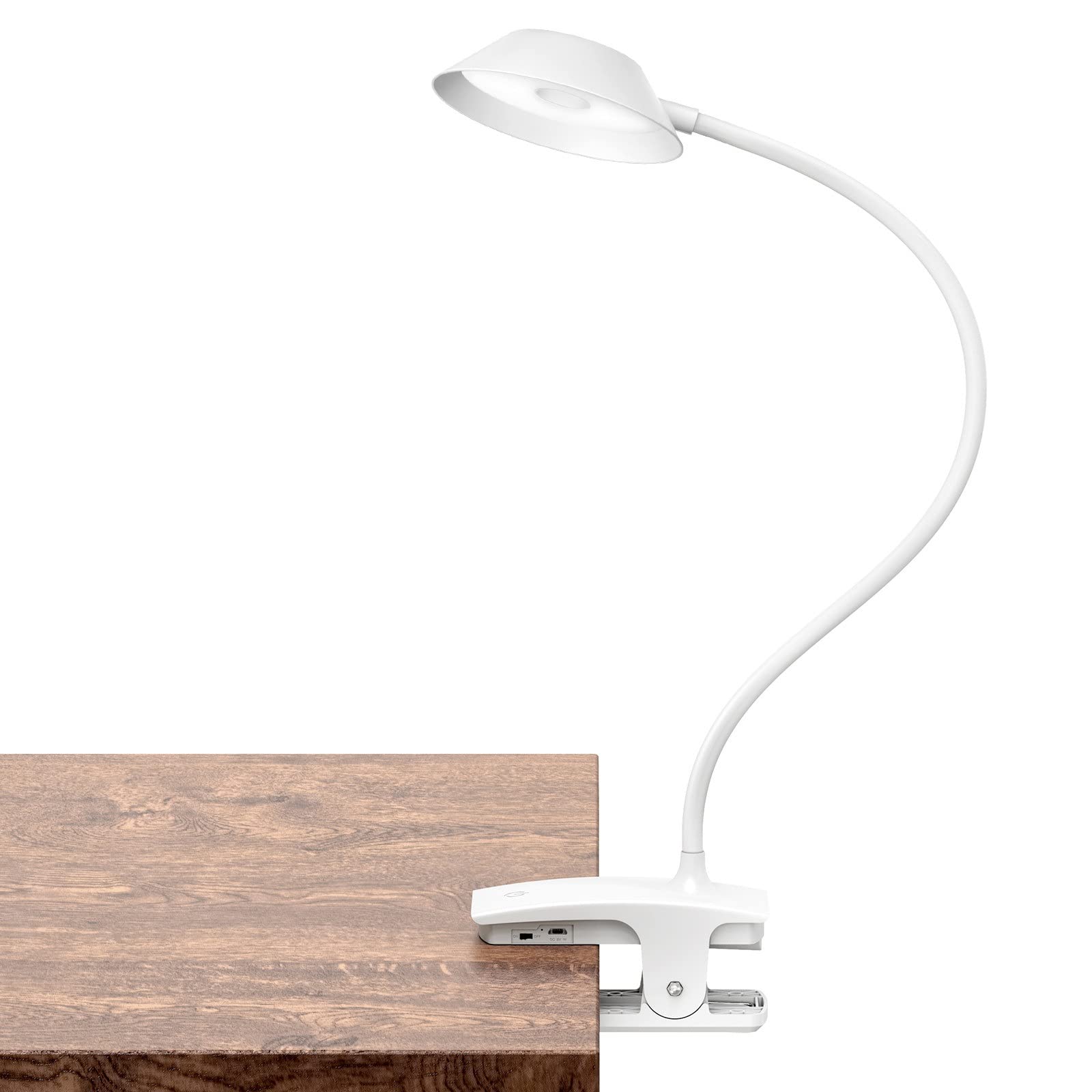 da da Lettura Bile a Clip con Luce a LED per Camera da Letto, da da scrivania, Letto, Bianca, a Batteria, a Collo di Cigno