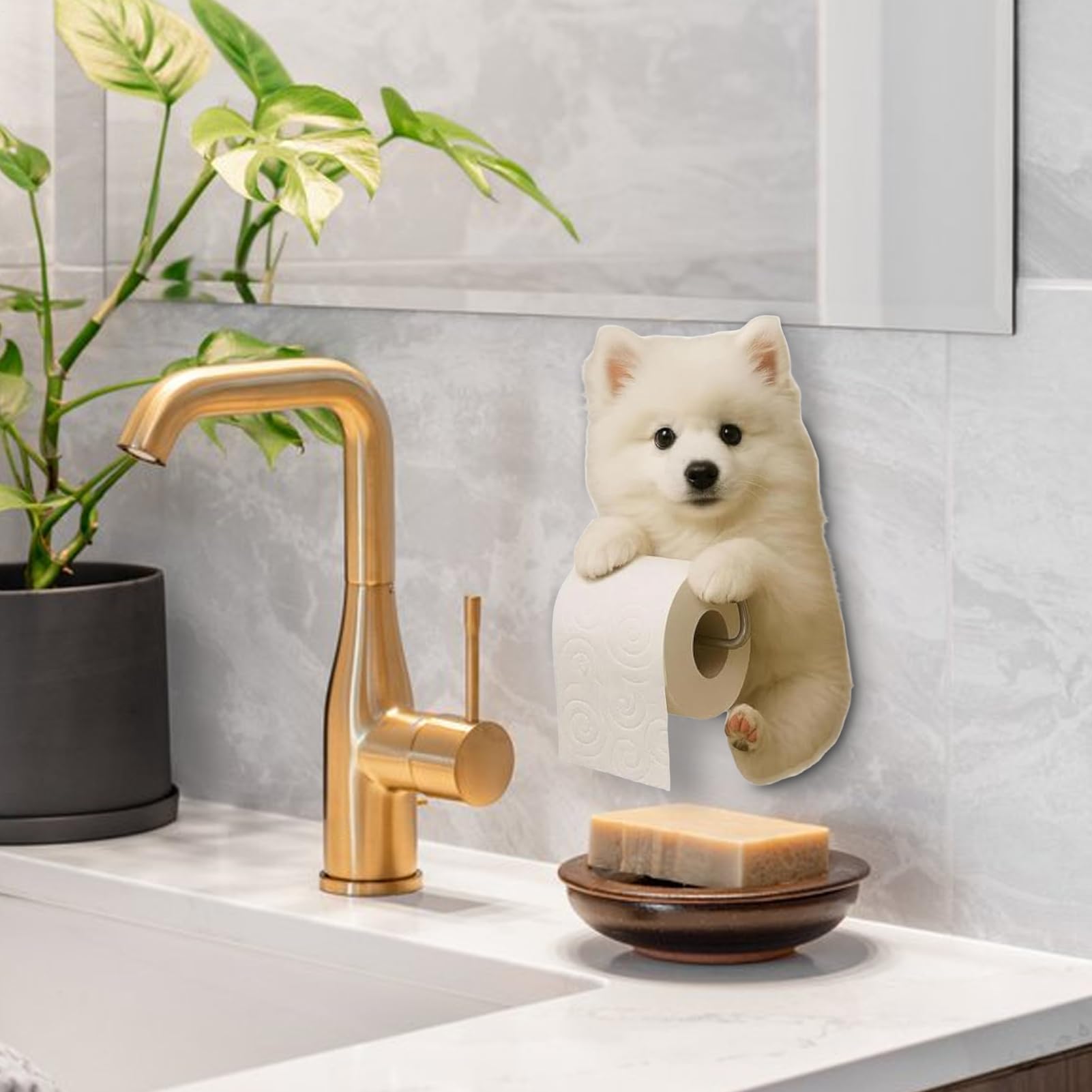 Portarrollos De Papel con Perro Estante De Pared Almacenamiento Y