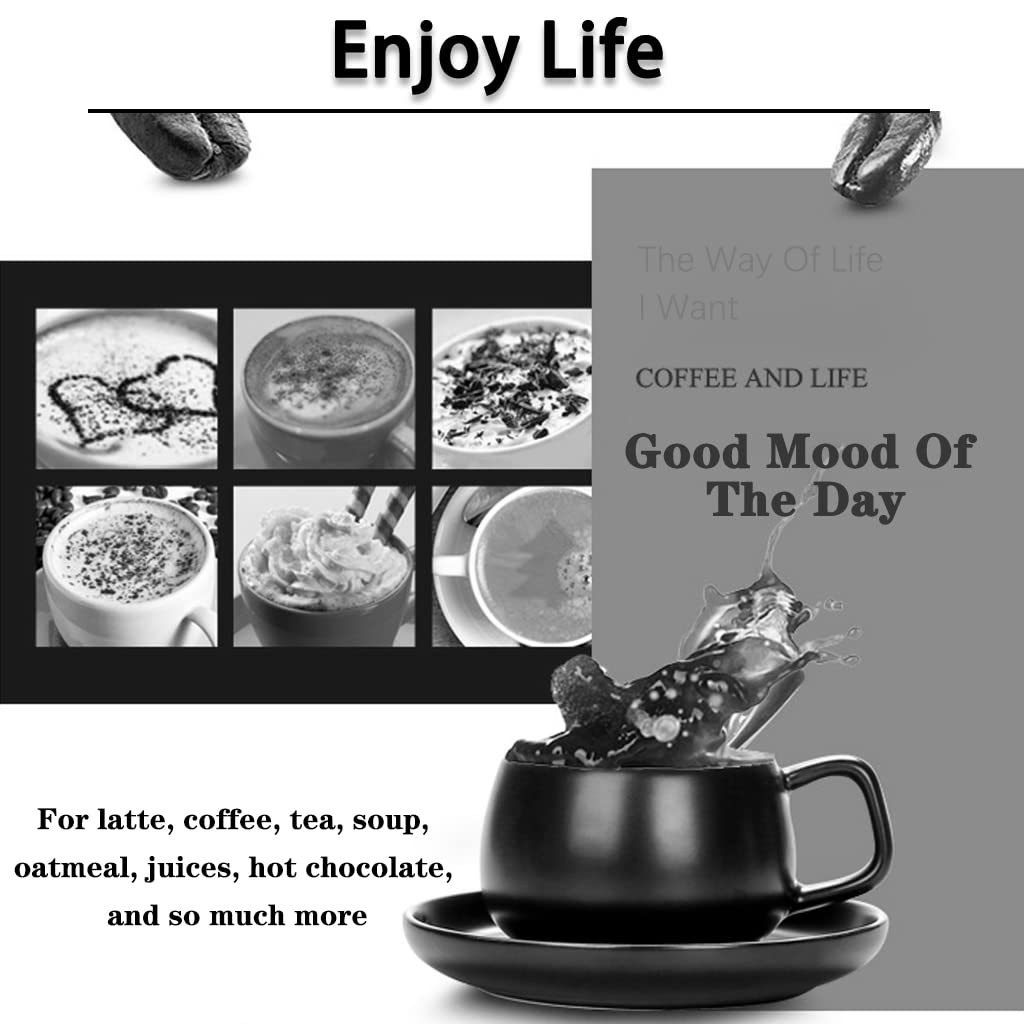 Tazas De Cafe Originales Tazas De Expreso con Platillos Y Cuchara, Juegos De Soportes para Tazas De Té Apilables, Tazas De Capuchino De 8.2 Onzas, Café con Leche, Té