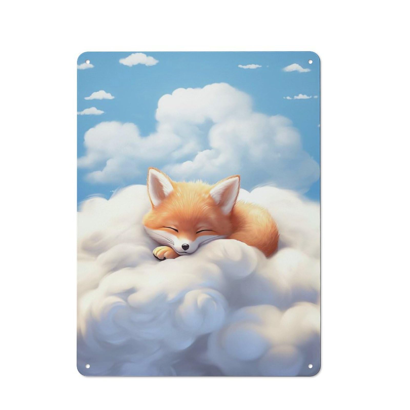 Junmoney Sleeping Baby Red Fox Vintage Metal Sign 40X30cm, Bistro Style Bistro Wall Plaque For Cafe, Bistro, Bakery Or Restaurant