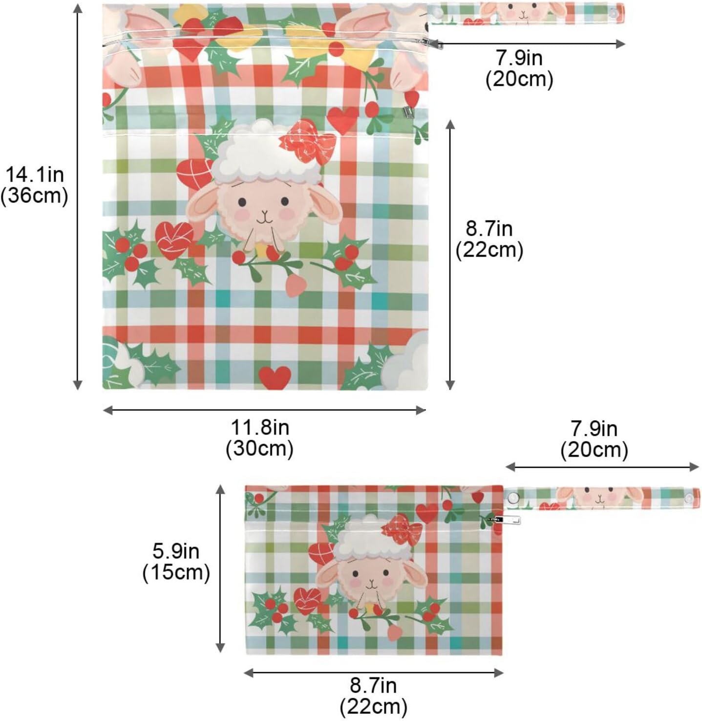 Christmas Lamb mess-proof bag for diaper 2 Pack travel essentials for flying with handles for gym, bathing