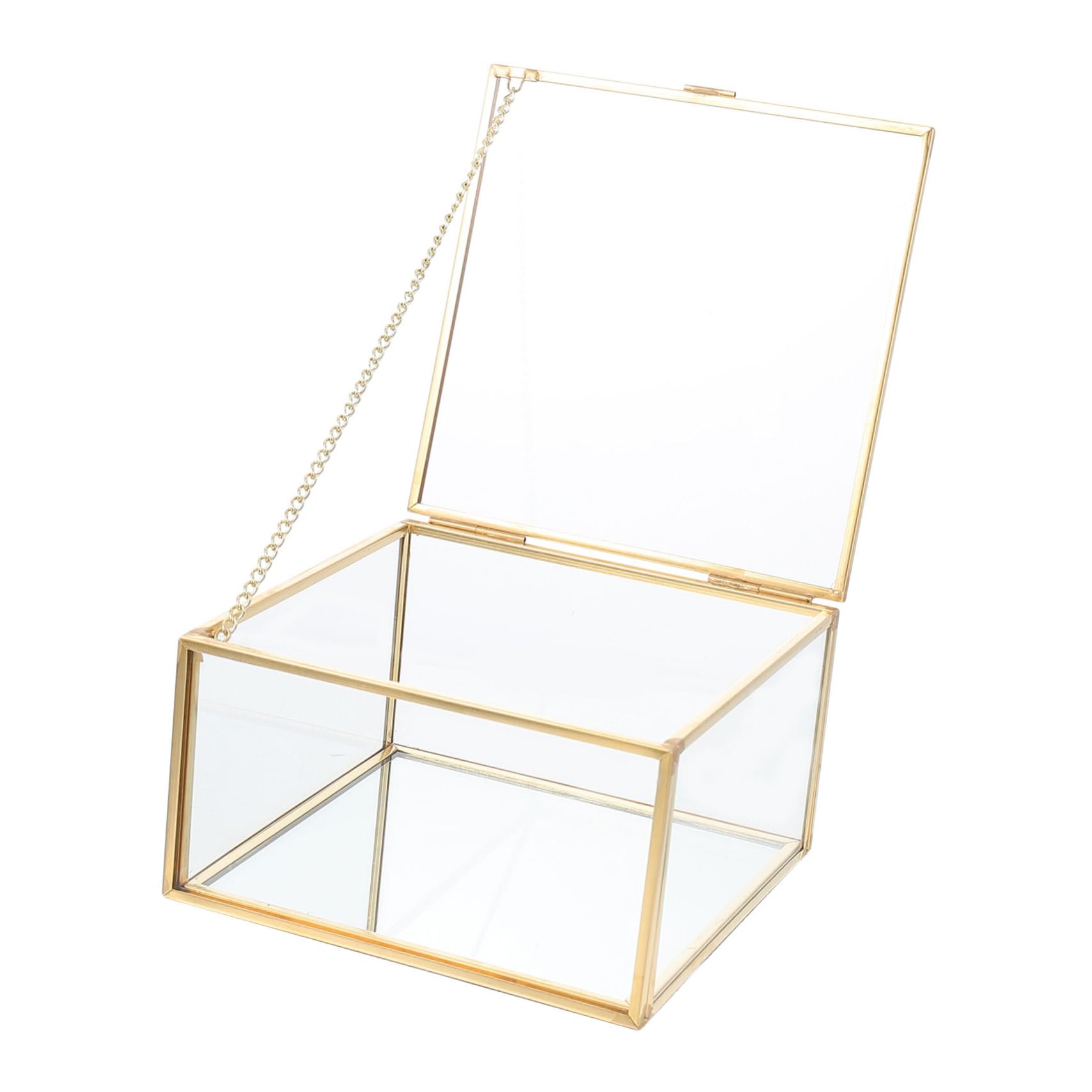Caja de Almacenamiento Organizador Fácil de Transportar Tapa de Vidrio Dorado para Joyas Espacio para Uso Personal Viaje