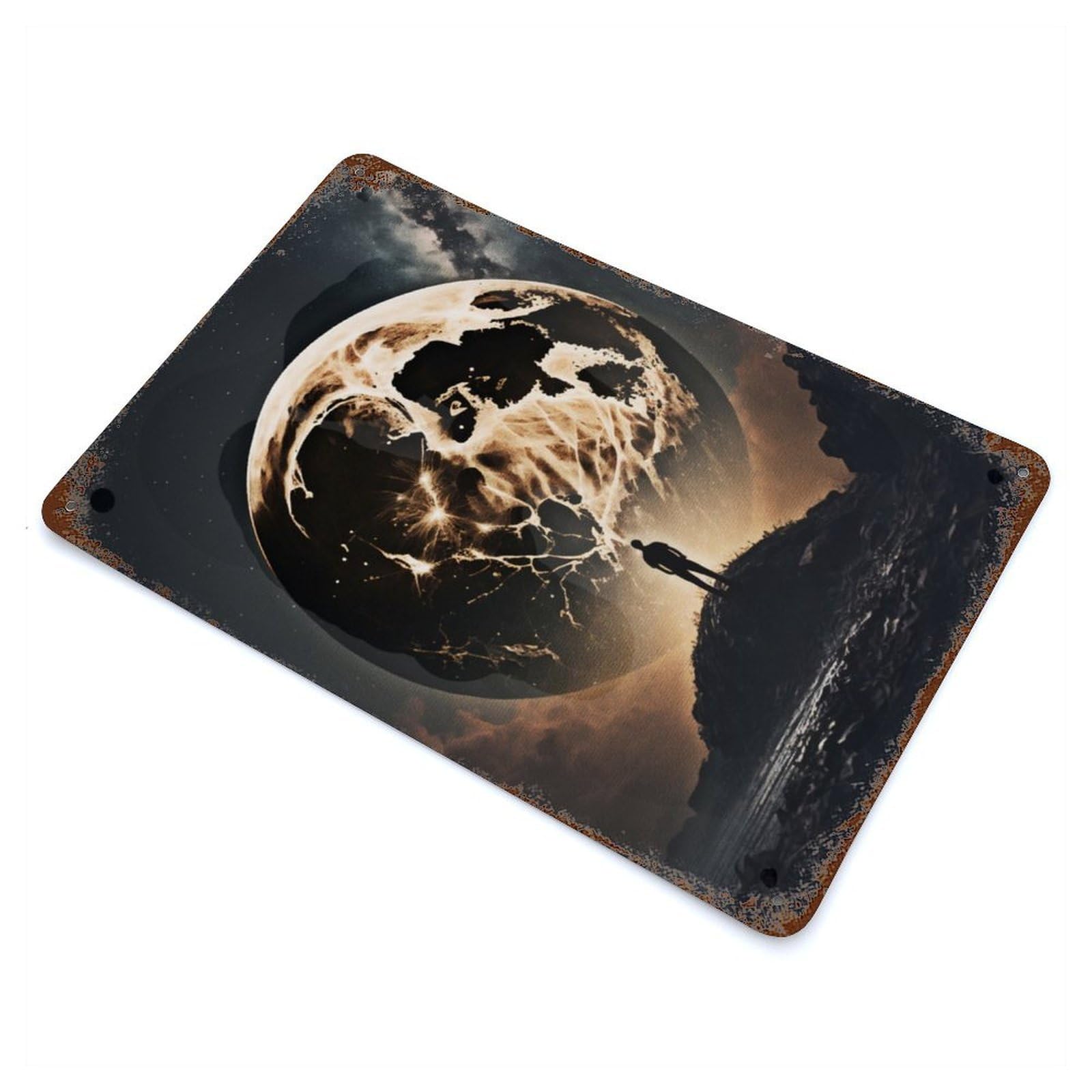 The Great Moon Reach Vintage Wall Sign 11.8"x7.9", Rust Effect Metal Decor for Basement, Hobby Room And Garage Decor