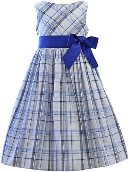Amazon 子供ドレス タータンチェック ワンピース ピアノ発表会 結婚式 子供服 女の子 パーティー フォーマル リトルプリンセス Little Princess ブルー 150cm フォーマル 通販
