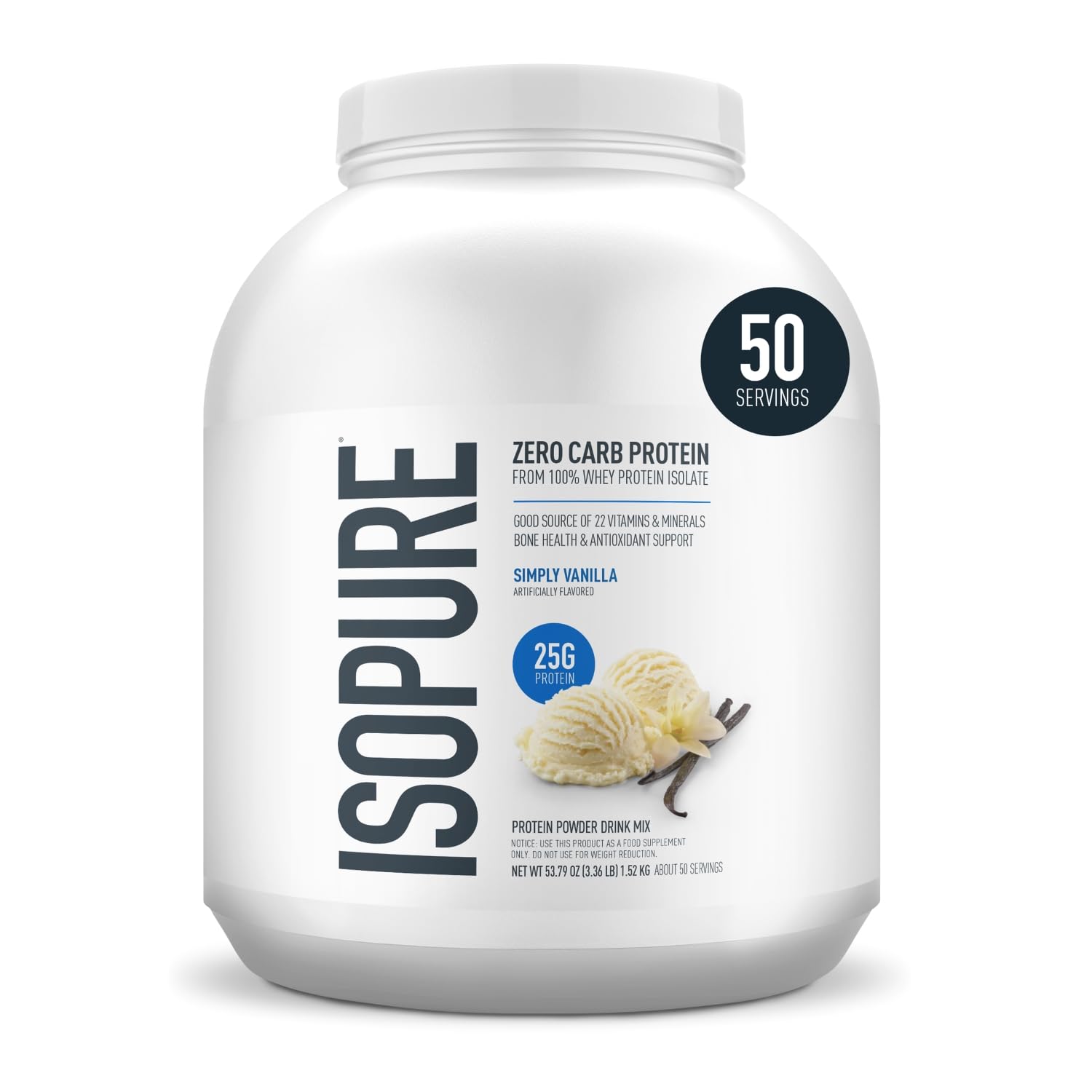 Isopure Zero Carb Whey Isolate Protein Powder, Simply Vanilla 3.4 LB