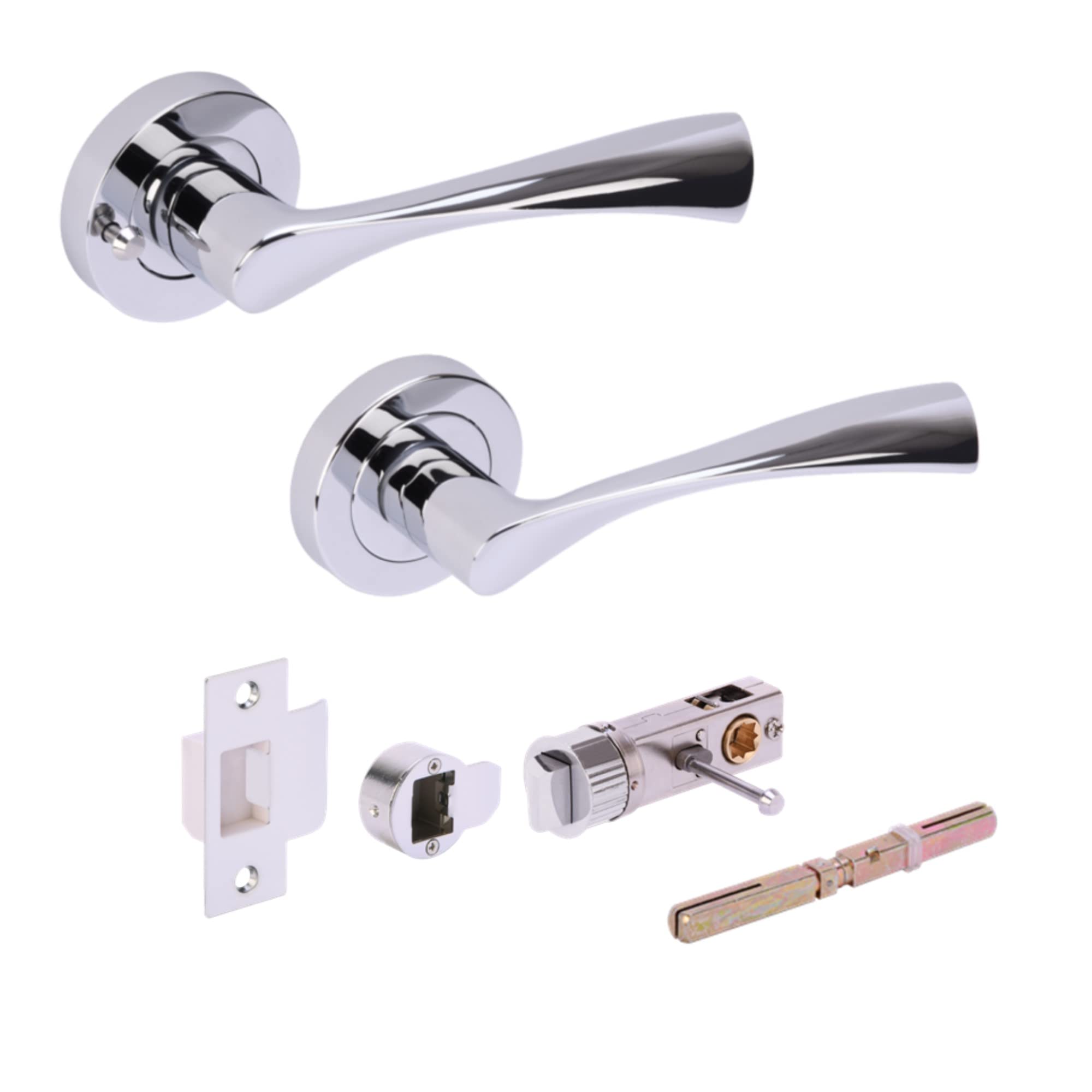 Hunta HANDLEZONE® Zena Privacy Lever On Round Rose Door Handles, with Bullet Privacy Latch, for Bathroom, Toilet, WC Doors, 1 Set - Polished Chrome — image 1