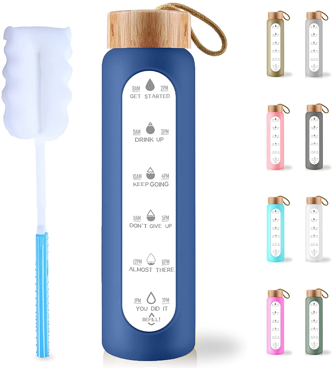 AQULEA 32 Oz Borosilicate Glass Water Bottle and Bamboo Lid