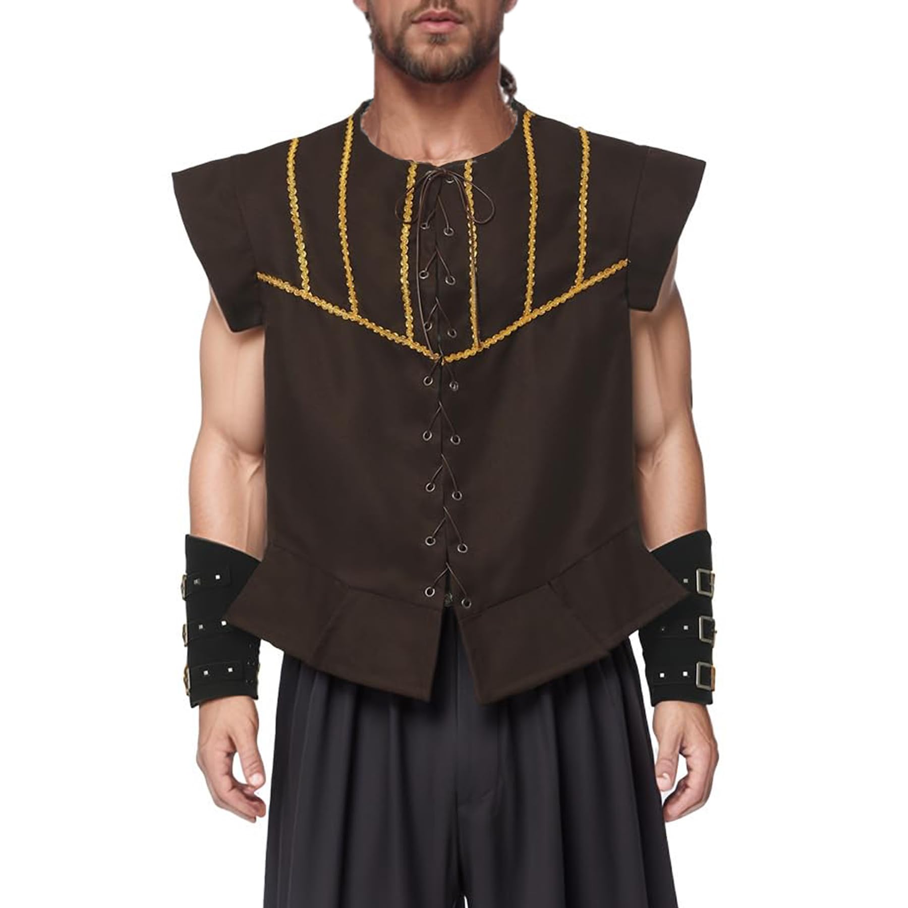BPURB Mens Steampunk Gothic Pirate Vest Renaissance Medieval Lace-up Waistcoat Victorian Costume (X-Large, Brown)