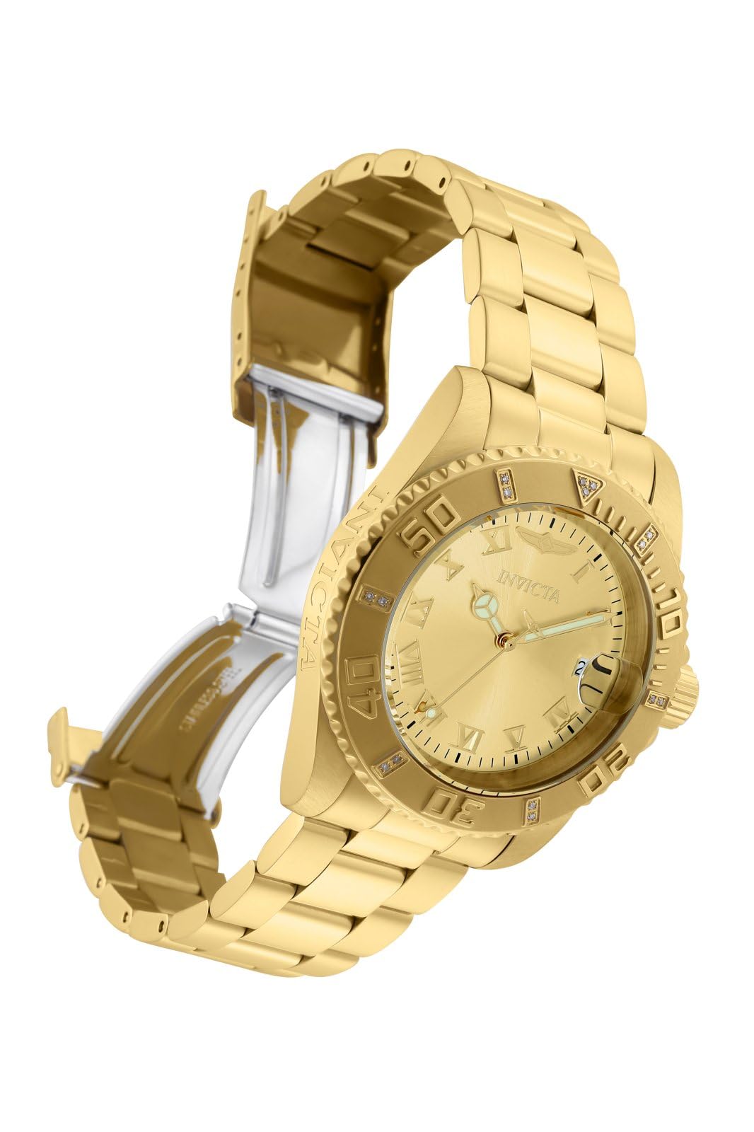 INVICTA Pro Diver 12820 Reloj para Mujer - Movimiento de Cuarzo - Acero Inoxidable con Esfera Dorada - 40 mm - con 15 Diamantes