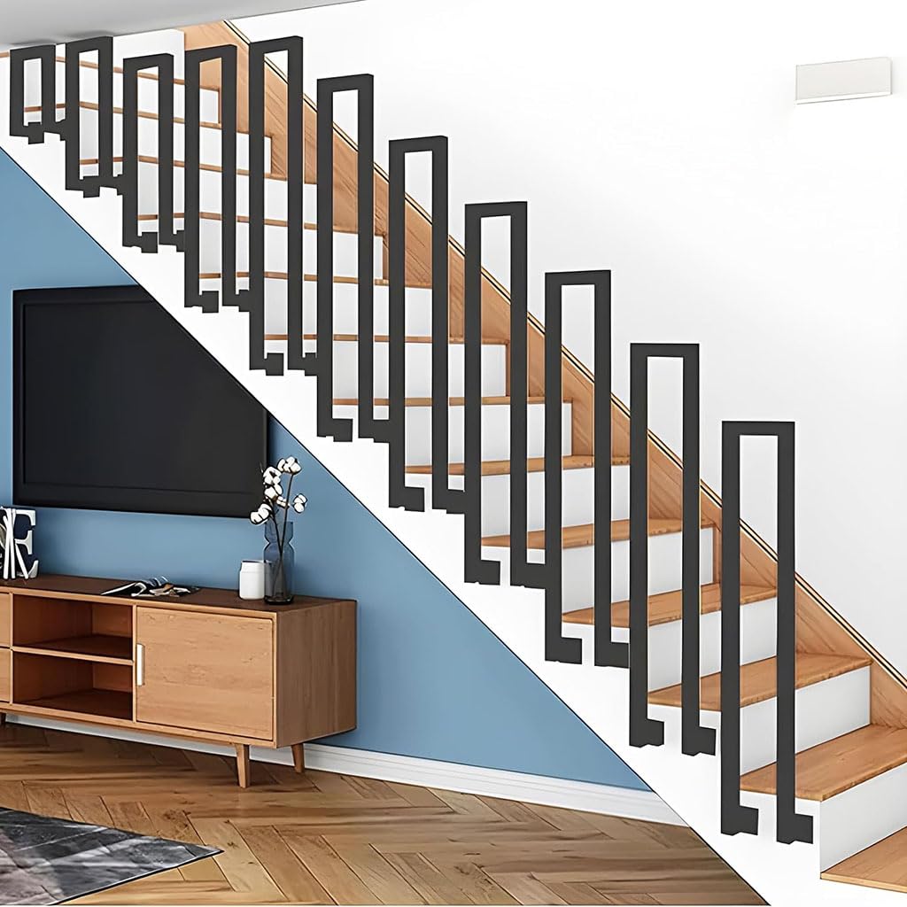 YCZHD Stair Railings U Shaped Handrail,Side Railing for Indoor Stairs,Porch Deck Garden Loft Decorative Non-Slip Support Bar(Size:95cm/37.4in,Color:Black)