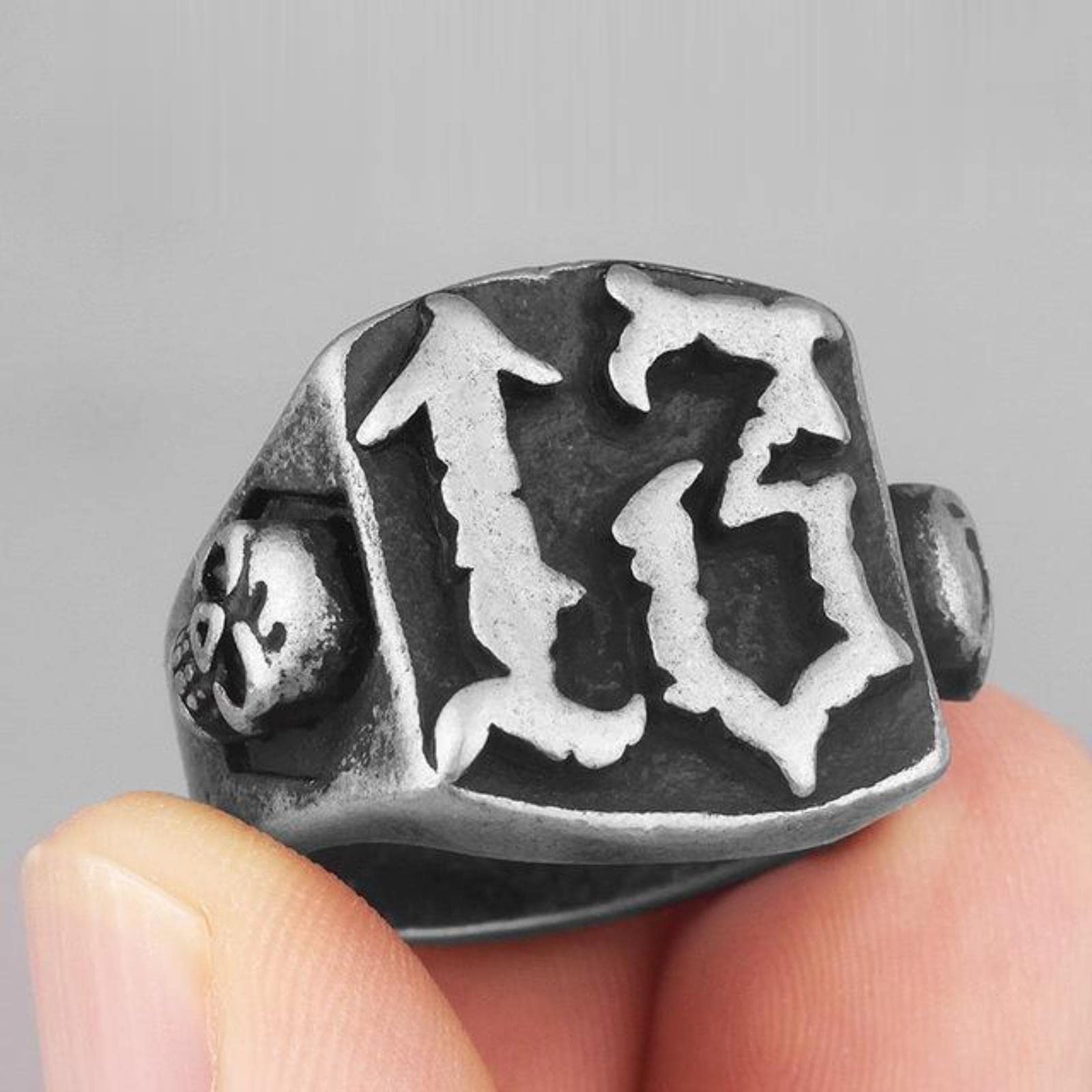 Xjruixi Men's Black Lucky Number 13 Skull Retro Stainless Steel Rings Punk For Boyfriend Biker Jewelry Creativity Gift Wholesale