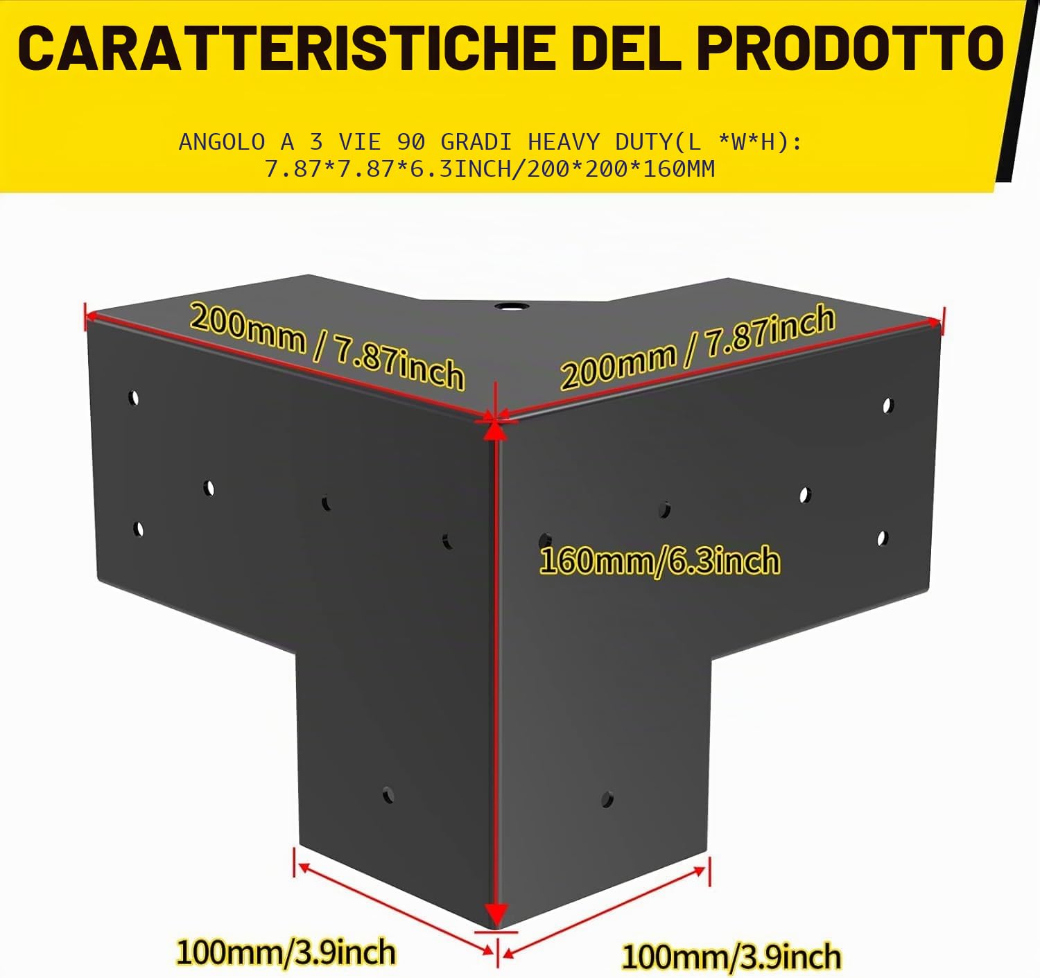 Kit Staffe per Pergola, Supporto per Pali in Legno da Carpenteria 4 Staffe Angolari a 3 Vie Kit per Travi Fai da Te per Gazebo, Pergolati da Patio, per 100mmx100mm legname Pergola