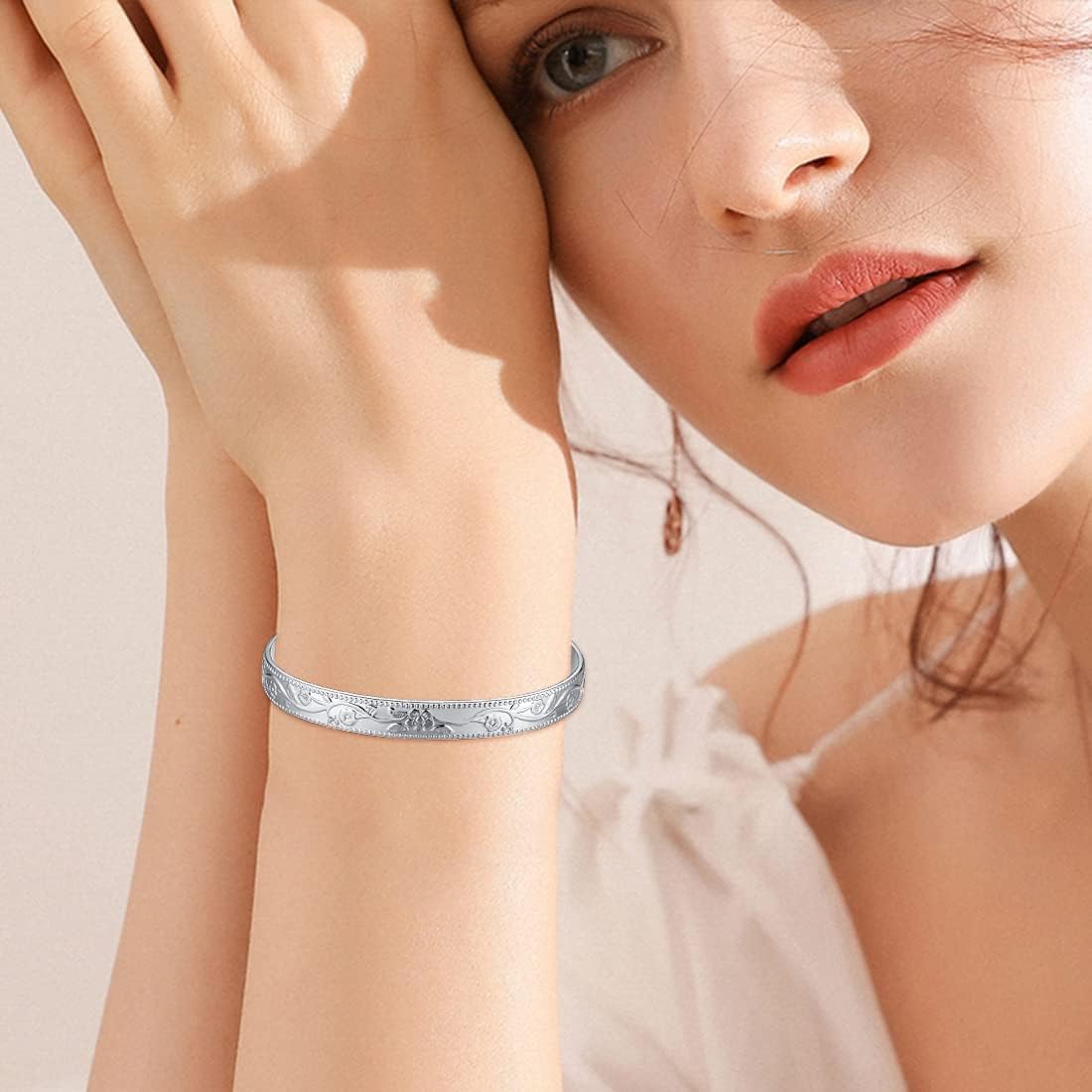 2PCS Copper Bracelets for Women Pure Copper Bracelet Cuff Bangle Strength Magnets Adjustable (Silver) - Image 5