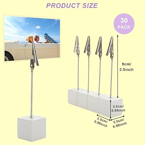 Miniatura 2 de 30 soportes para tarjetas de lugar con clip de cocodrilo, soportes para números de mesa, base de cubo, clips de notas para boda, fiesta de