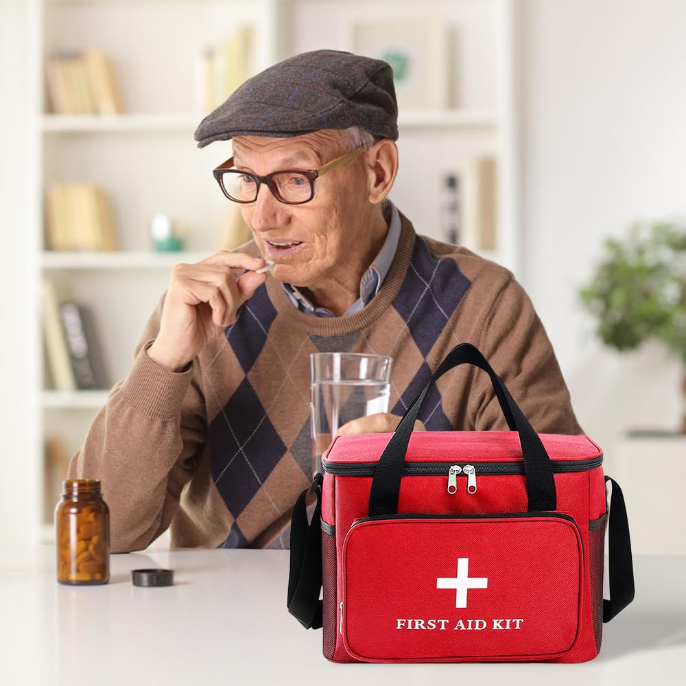 Reiseapotheke Tasche 14L,Medikamententasche XXL,Erste Hilfe Tasche Leer,mit Griff/Crossbody Schultergurt, Wasserdichtem, für Zuhause, Schule, Auto, Reisen, Camping, Wandern (Rot)