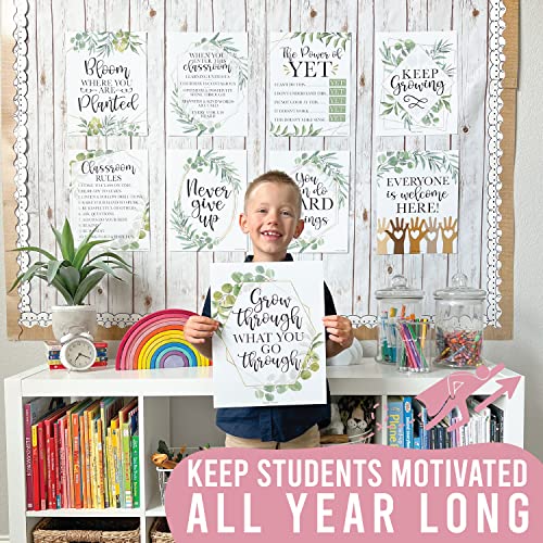 Hadley Designs 9 Eucalyptus Classroom Decor Signs, Welcome Sign For Bulletin Board Decorations, Growth Mindset Classroom Posters Elementary, Middle School Classroom Rule #TOP5