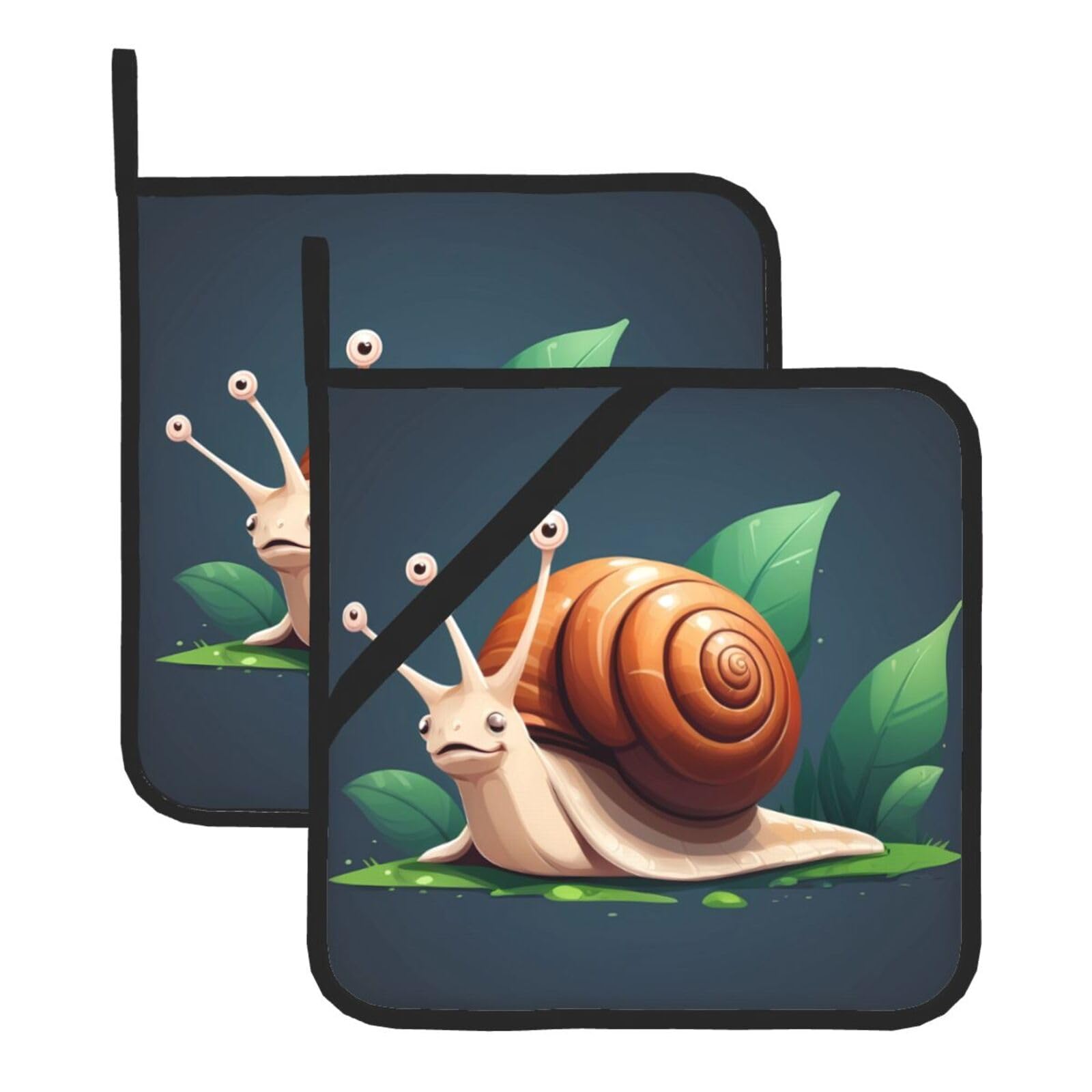 HJFCZH Cute Snail Printed Square Insulated Pot Mat Set (2-Piece) 8x8in Waterproof, Thickened & Easy to Clean with Lanyard Design for Kitchen, Oven & BBQ