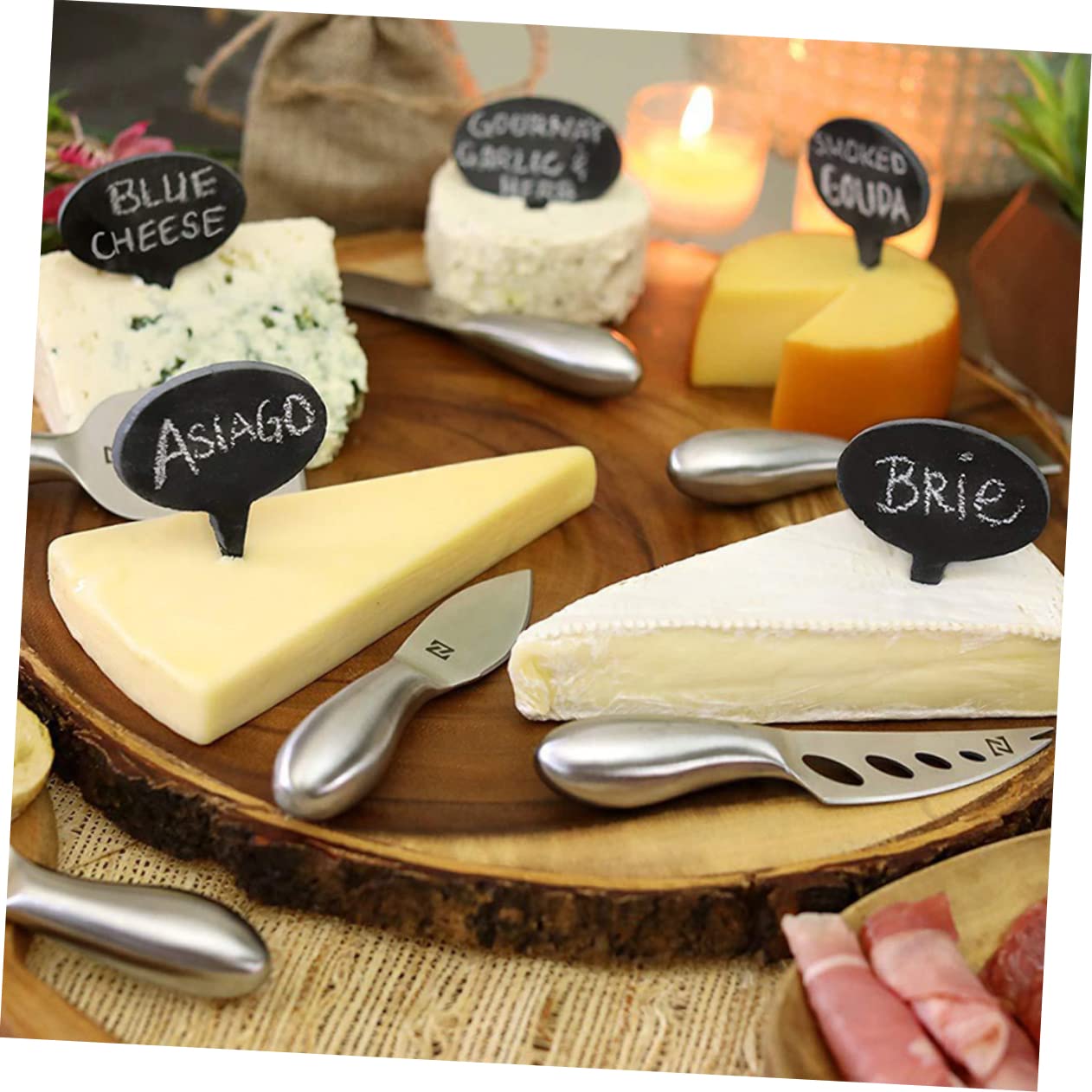5 Sätze Wiederverwendbare Käsemarker Teiliges Set mit Schiefer Schildern und Kreide für Buffet Lebensmitteletiketten Leicht zu Reinigen Tragbar für Käse und Kuchenbeschriftung