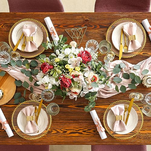 Uiifan 50 Set (100 Pcs) Clear Gold Charger Plates and Napkin Rings Set Including 13 Inch Plastic Beaded Rim Charger Plates Napkin Rings for Wedding Party Dinner Table Events Decoration - Image 7