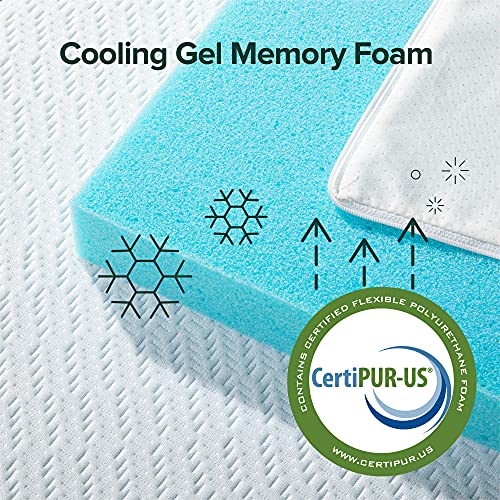 Image of ZINUS 2 Inch Ultra Cooling Gel Memory Foam Mattress Topper with Cooling Cover, CertiPUR-US Certified, Queen, White