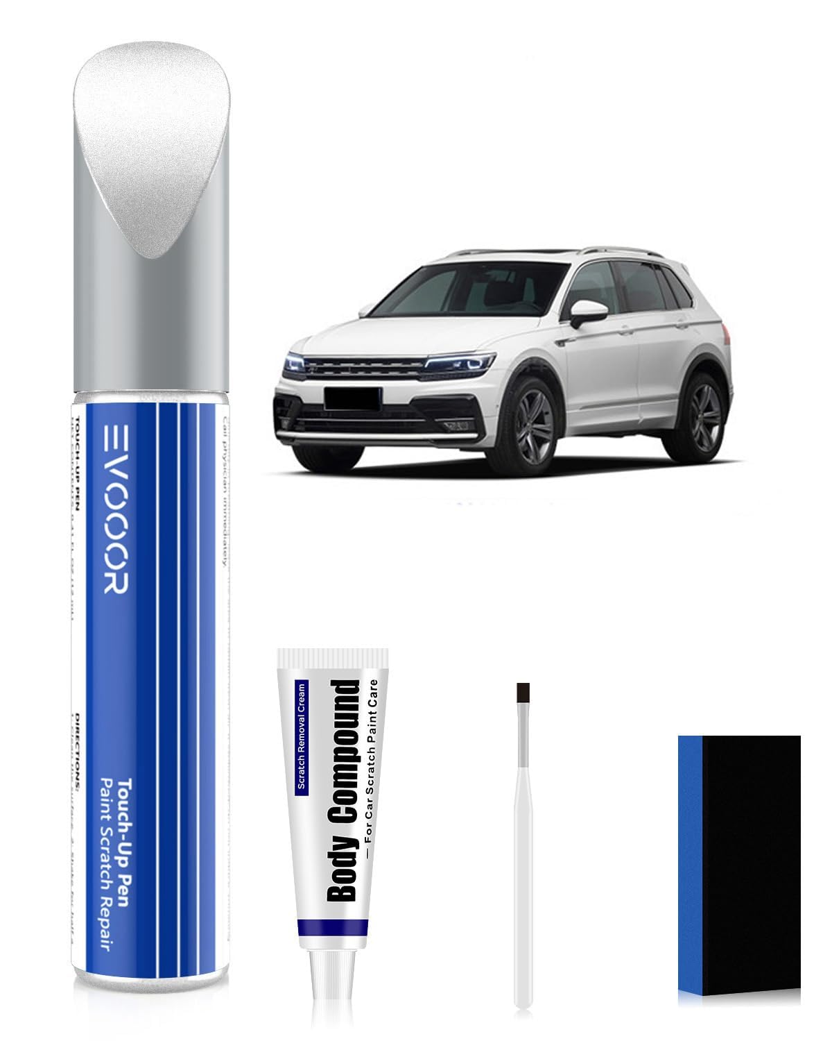 (LC9A/0Q) Kit de retoque de pintura de coche blanco puro con quita arañazos para Volkswagen/VW, reparación de arañazos para coche, solución de reparación rápida y fácil