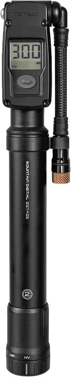 Topeak Mountain Digital 2Stage Bike Pump – Dual-Mode High-Pressure/High-Volume Shock Pump with Digital Gauge, SmartHead ThreadLock & Pressure-Rite Valve System | frame-mount-bike-pumps