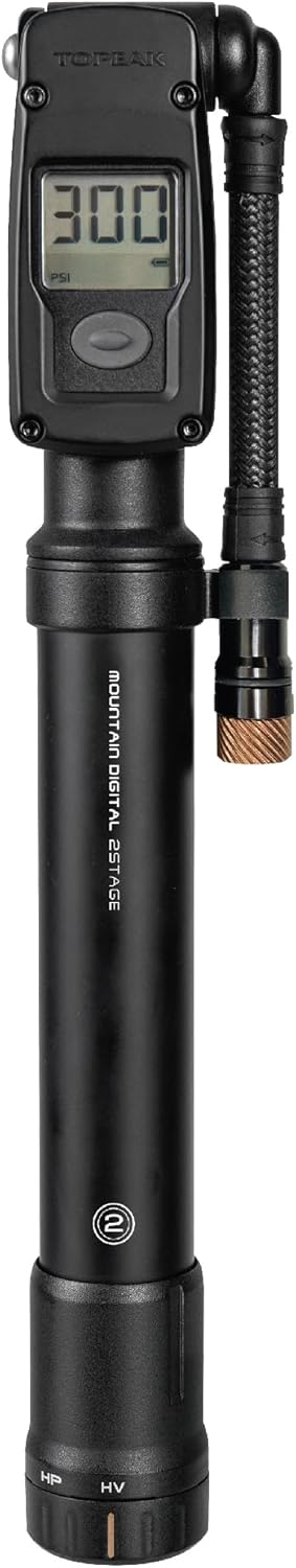 Topeak Mountain Digital 2Stage Bike Pump – Dual-Mode High-Pressure/High-Volume Shock Pump with Digital Gauge, SmartHead ThreadLock & Pressure-Rite Valve System