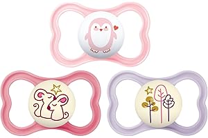 MAM Air & Night Orthodontic Pacifiers for Sensitive Skin, Glow-in-the-Dark, 3-Pack, 18-36 Months, Girl