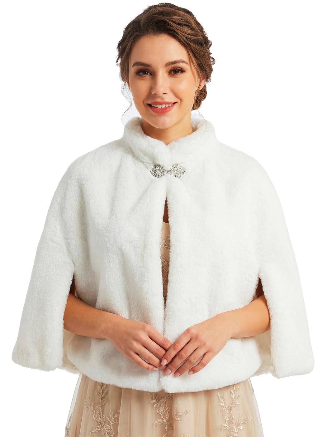 Catery Faux Fur Shawl Wraps Women Faux Fur Shrugs for Evening Dresses