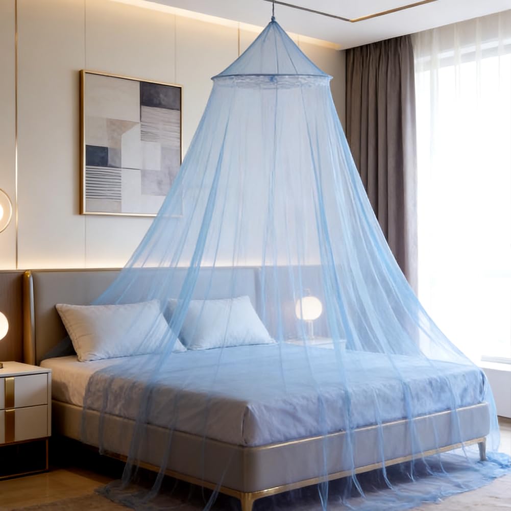Mosquitera para Cama Doble, Universal Mosquitera para Cama con Diseño de Cúpula, Cama Portátil Mosquitose, Cama de Viaje, Mosquiteras para Hamaca en Casa, Viajes, Camping, Azul