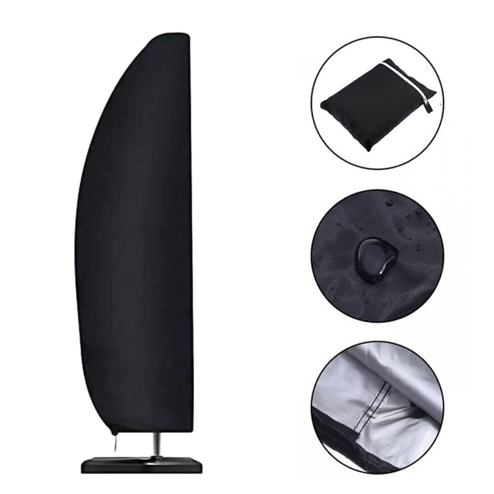 Copertura Impermeabile Per Ombrellone A Banana - Con Cerniera - Adatta Per Ombrelloni Da 2,7 A 4 Metri - Nero 190x50x30 Cm
