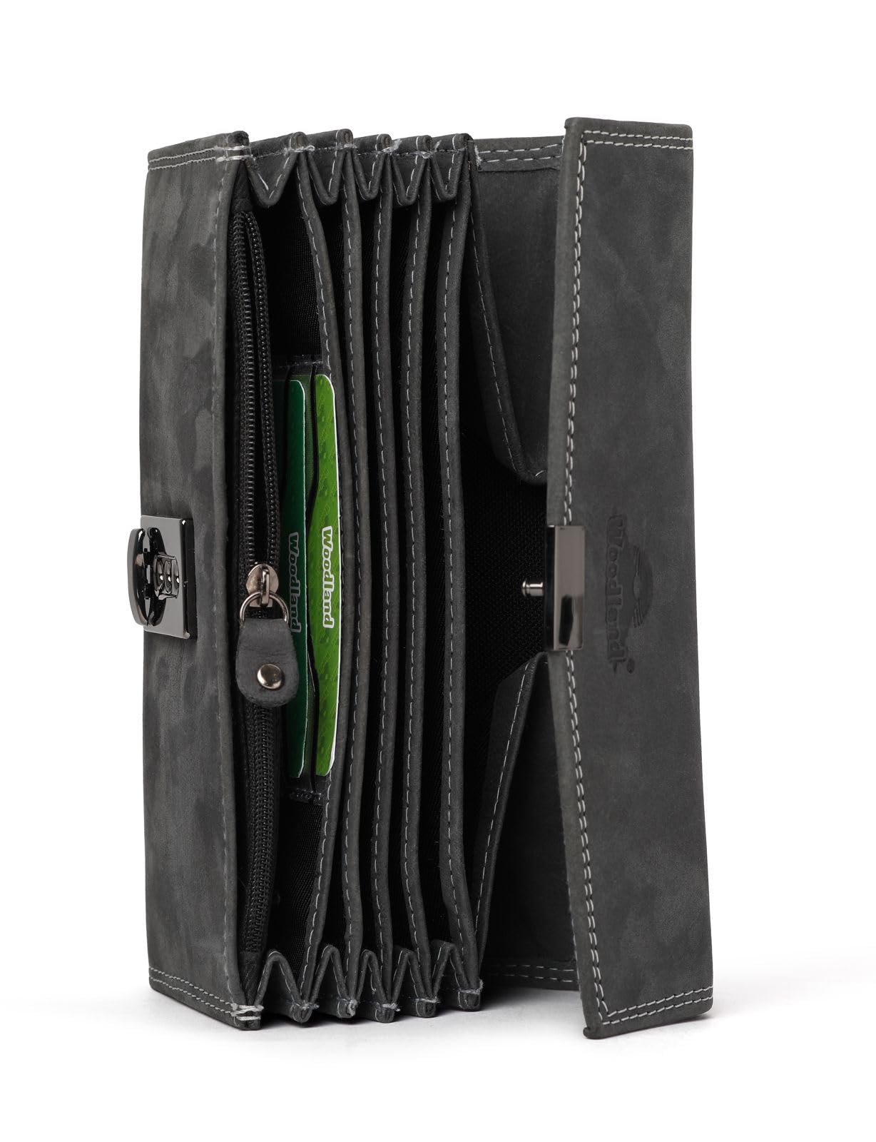 Woodland® Portefeuille de serveur avec fond renforcé dans le grand compartiment pour pièces de monnaie en cuir de buffle souple et naturel, anthracite, L x H x T (cm) = 18.5 x 9.5 x 4.5, Porte-monnaie