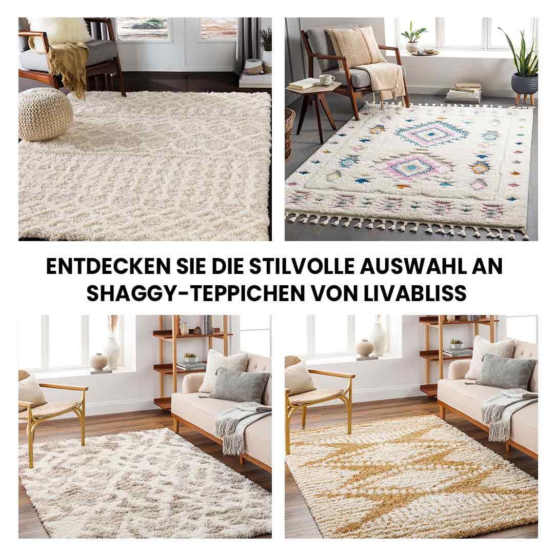 Livabliss Sarajevo Shaggy Berber Teppich - Flauschiger Teppich groß für Wohnzimmer, Esszimmer, Schlafzimmer, Langflor Hochflor Teppiche flauschig - 160x220 cm, Wohnzimmerteppich in Beige und Weiß