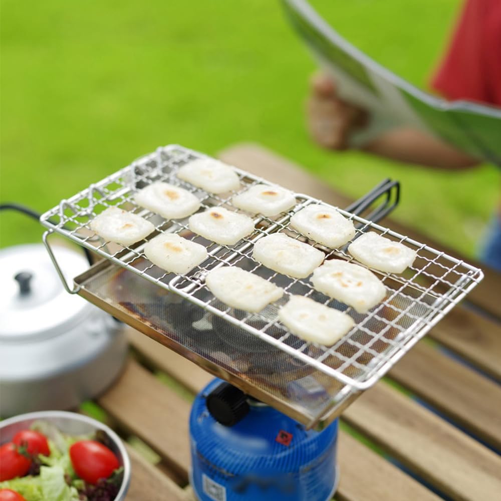 Sonew Camping Toaster für Gaskocher, Edelstahl Faltbar Camping Grill, Handgriff mit Gummibeschichtung, Ideal für Camping, Picknick und Angeln